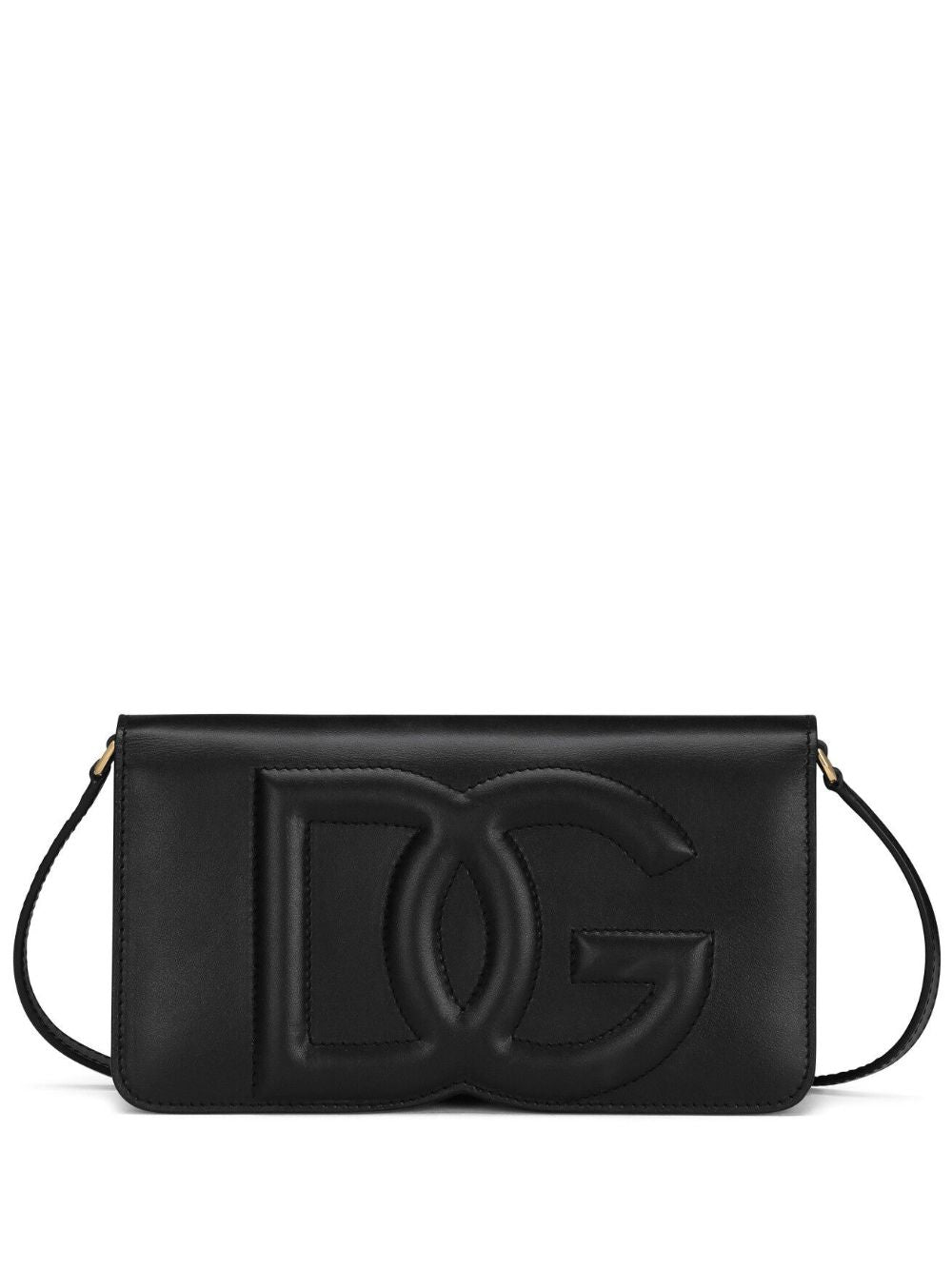 Dolce & Gabbana Black Calf Leather Shoulder Bag with Logo image 0