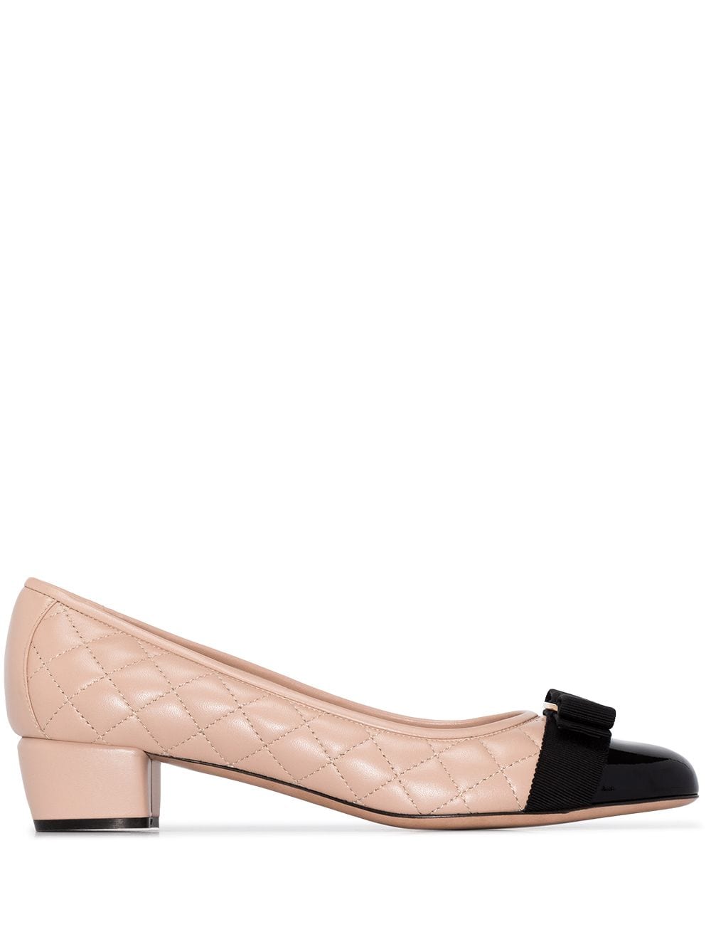 Salvatore Ferragamo Vara Q 35 Quilted Leather Pumps - Blush Pink/Black image 0