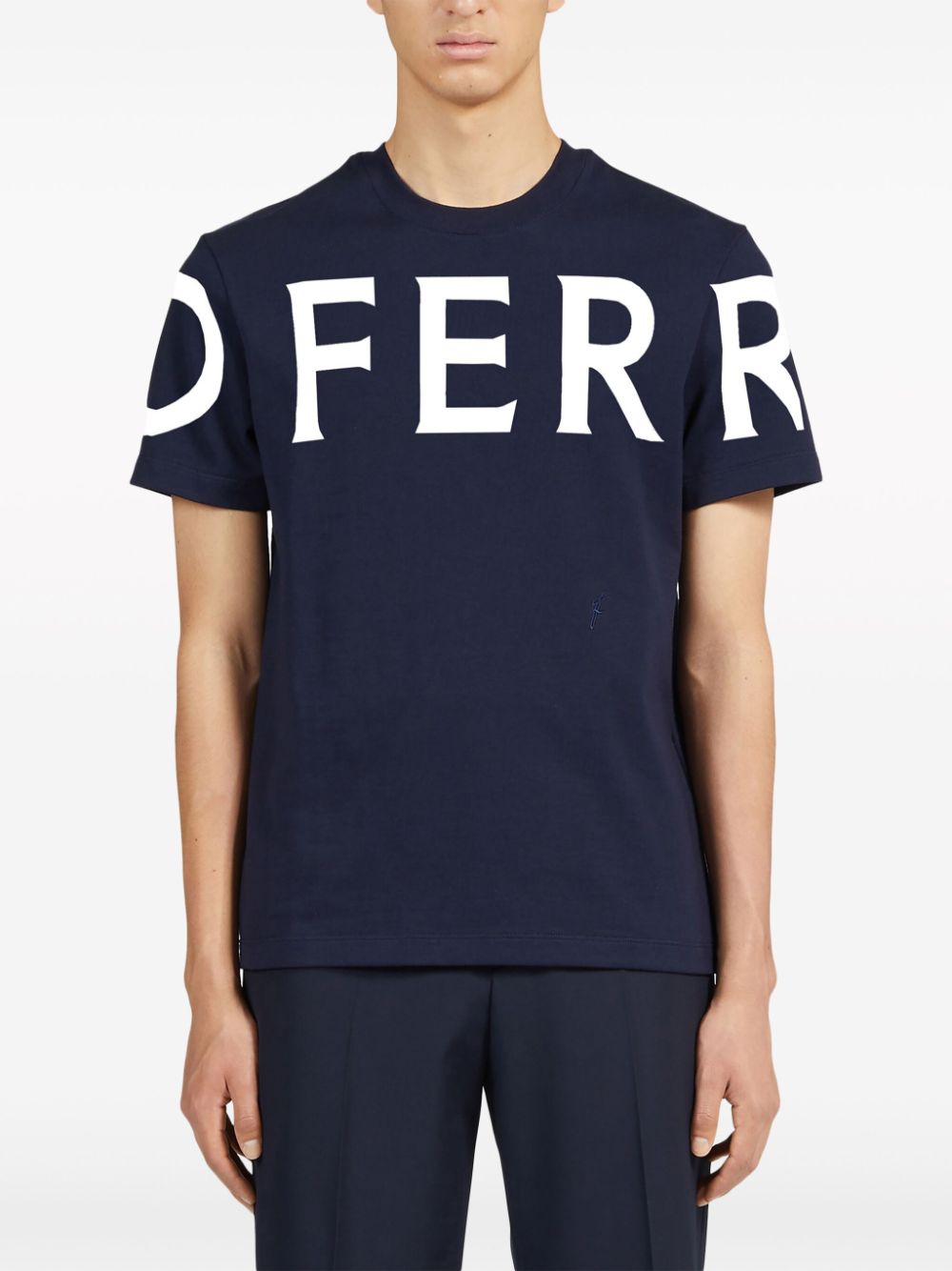 Ferragamo Logo Print Crew Neck T-Shirt - Blue image 3