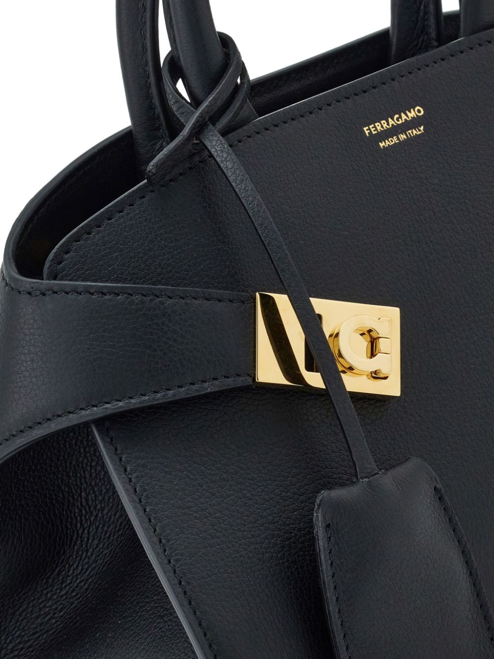 Ferragamo Black Calf Leather Top Handle Bag image 1