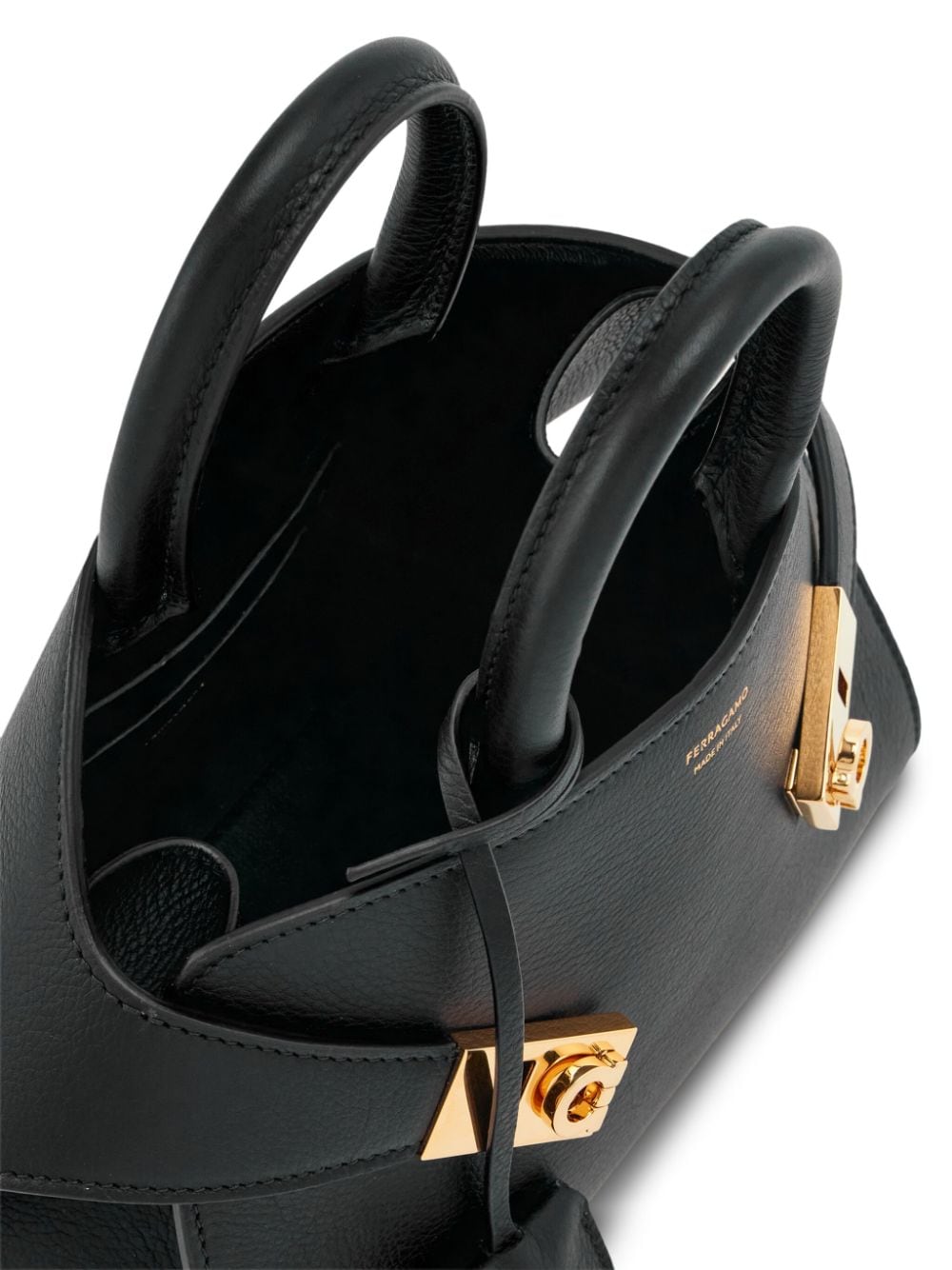 Ferragamo Black Calf Leather Top Handle Bag image 2