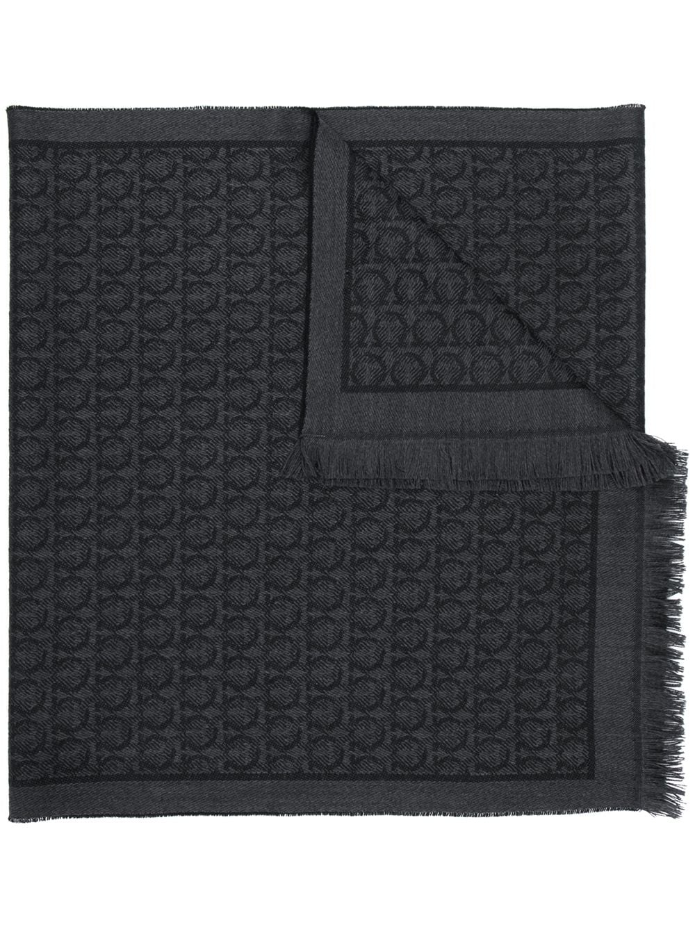 Salvatore Ferragamo Black Gancini Wool Scarf with Fringes image 0