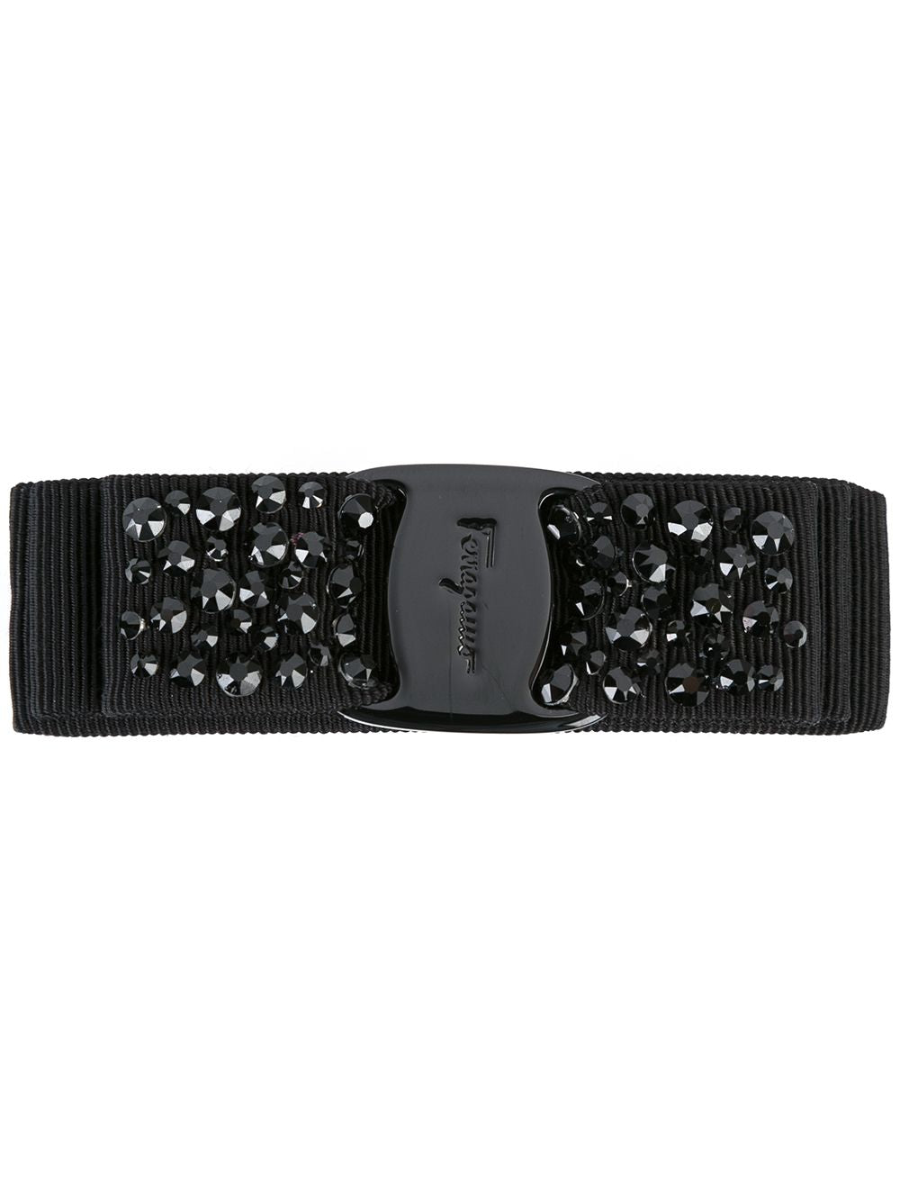 Salvatore Ferragamo Black Cotton Hair Clip with Swarovski Crystals image 0