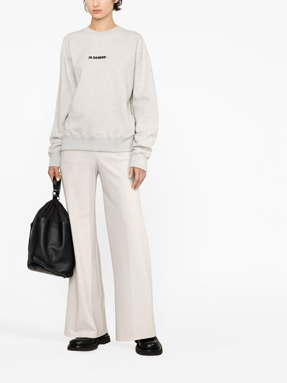 JIL SANDER PLUS Logo-Print Cotton Sweatshirt in Grey image 3