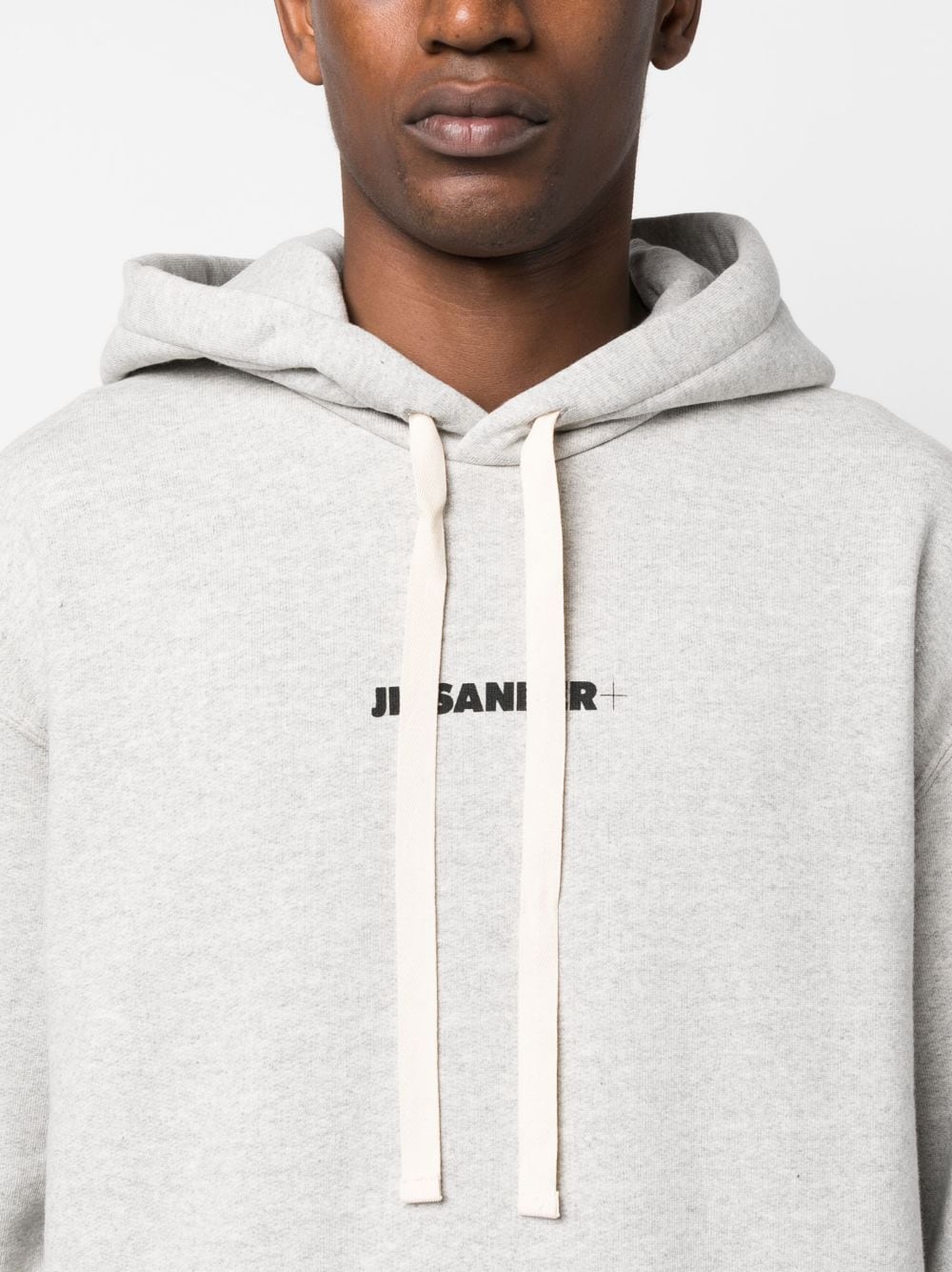 JIL SANDER PLUS Grey Logo-Print Cotton Hoodie image 1