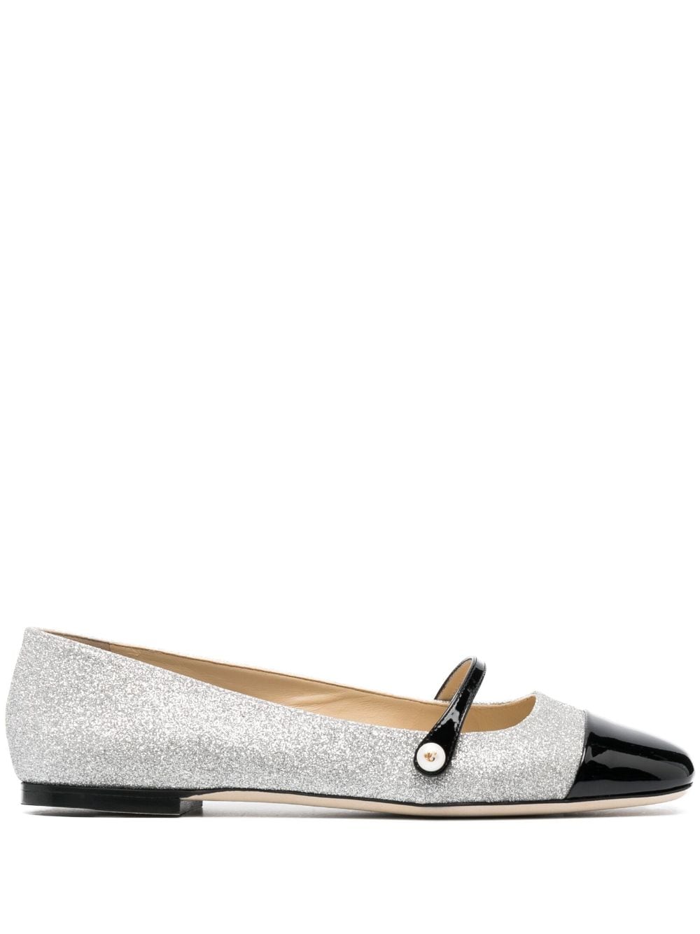 Jimmy Choo Elisa Silver and Black Calf Leather Ballerina Flats image 0