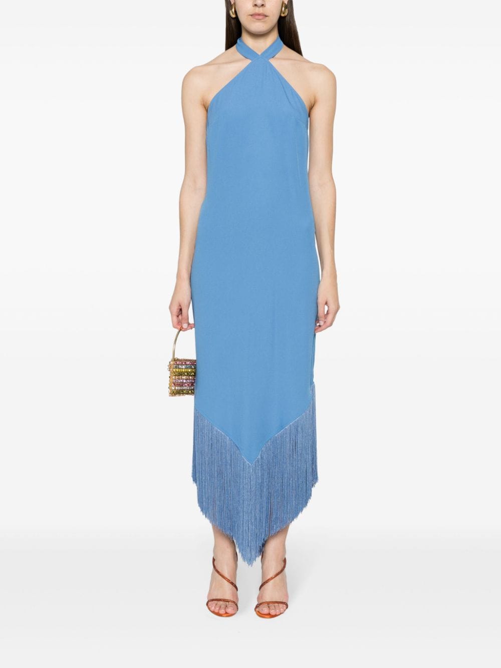 TALLER MARMO MAIN Blue Crepe Dress with Fringe Sleeves image 1