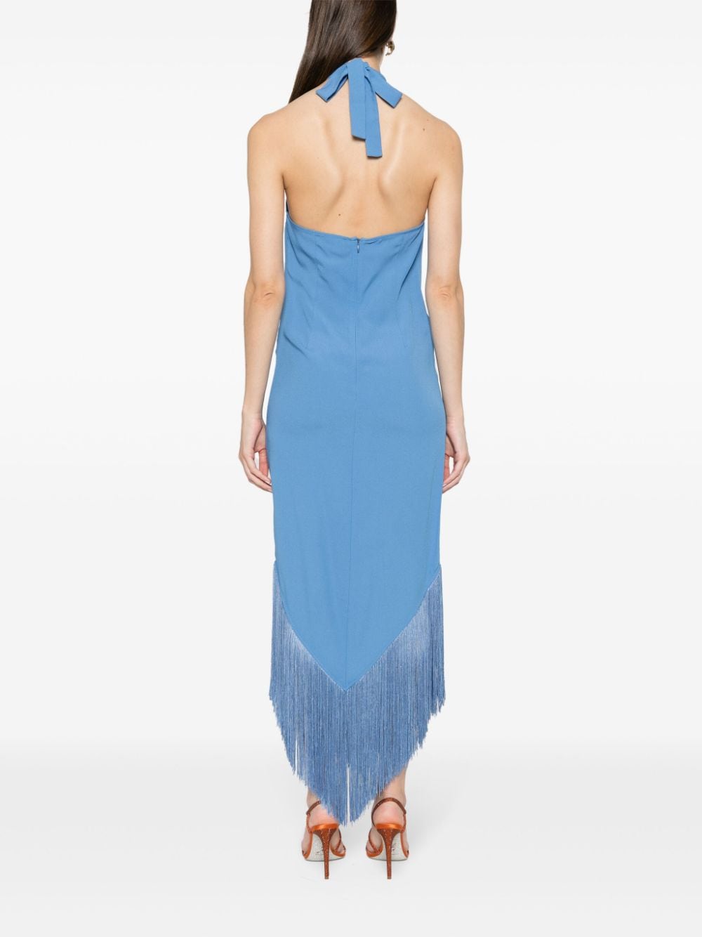 TALLER MARMO MAIN Blue Crepe Dress with Fringe Sleeves image 3