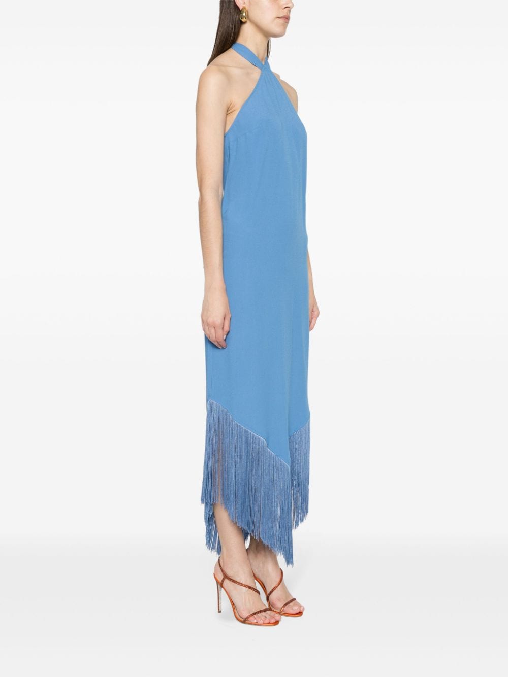 TALLER MARMO MAIN Blue Crepe Dress with Fringe Sleeves image 4