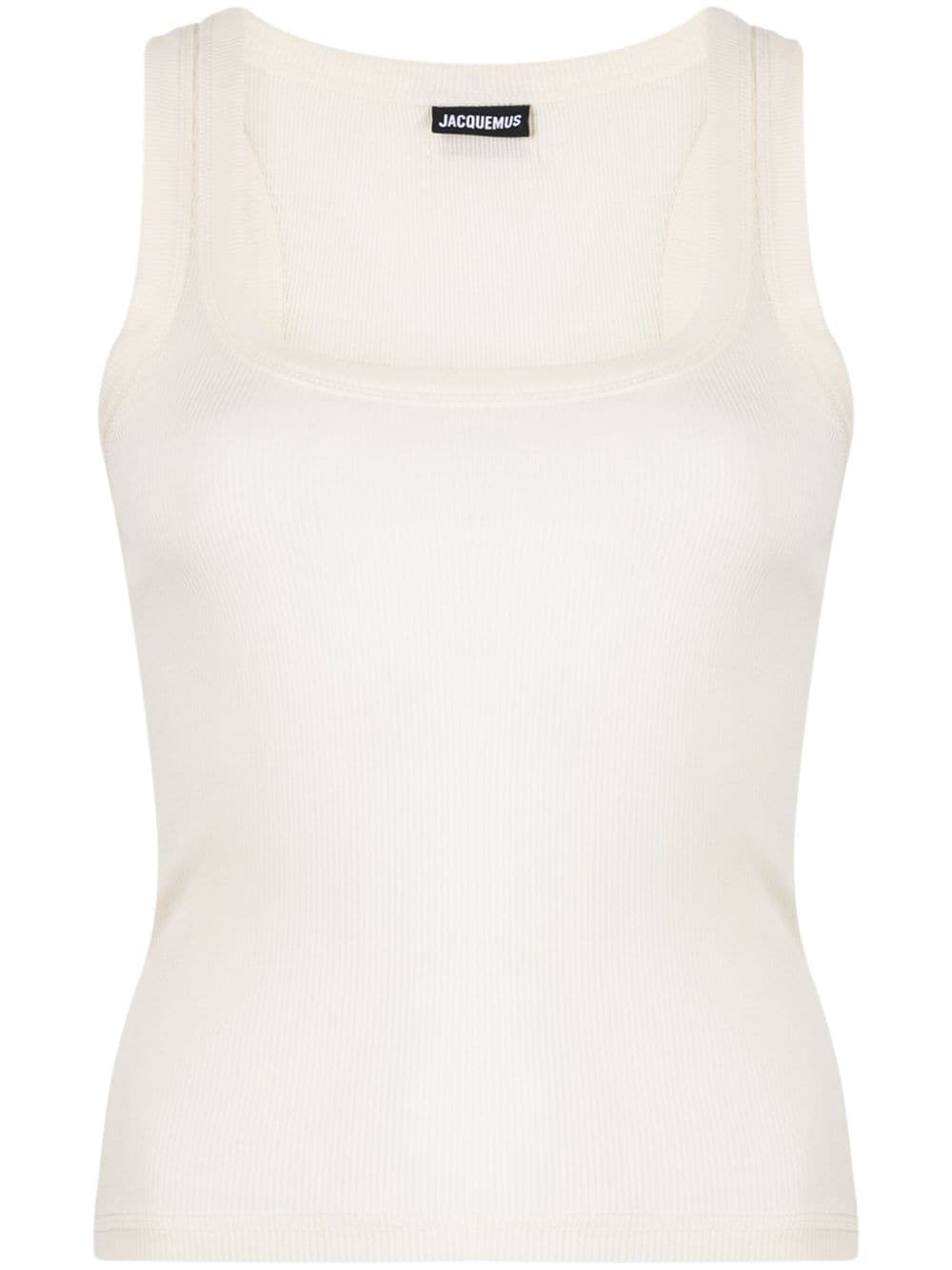 JACQUEMUS White Ribbed Knit Top with Logo Patch image 0