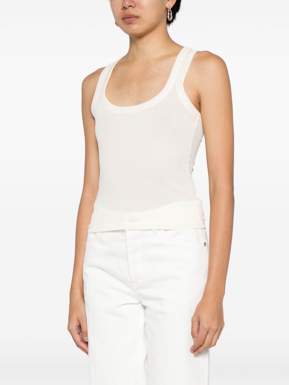 JACQUEMUS White Ribbed Knit Top with Logo Patch image 2