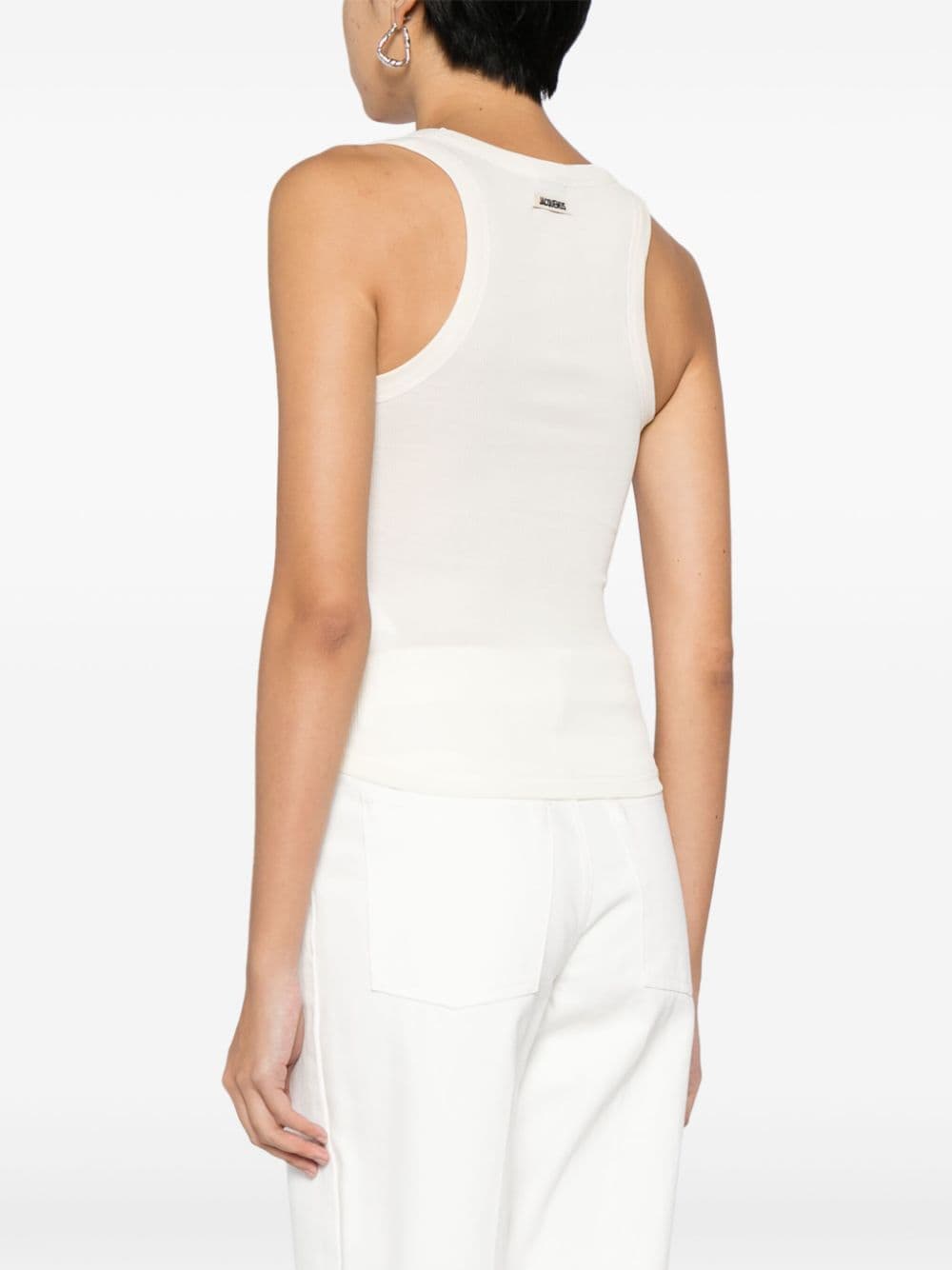 JACQUEMUS White Ribbed Knit Top with Logo Patch image 3