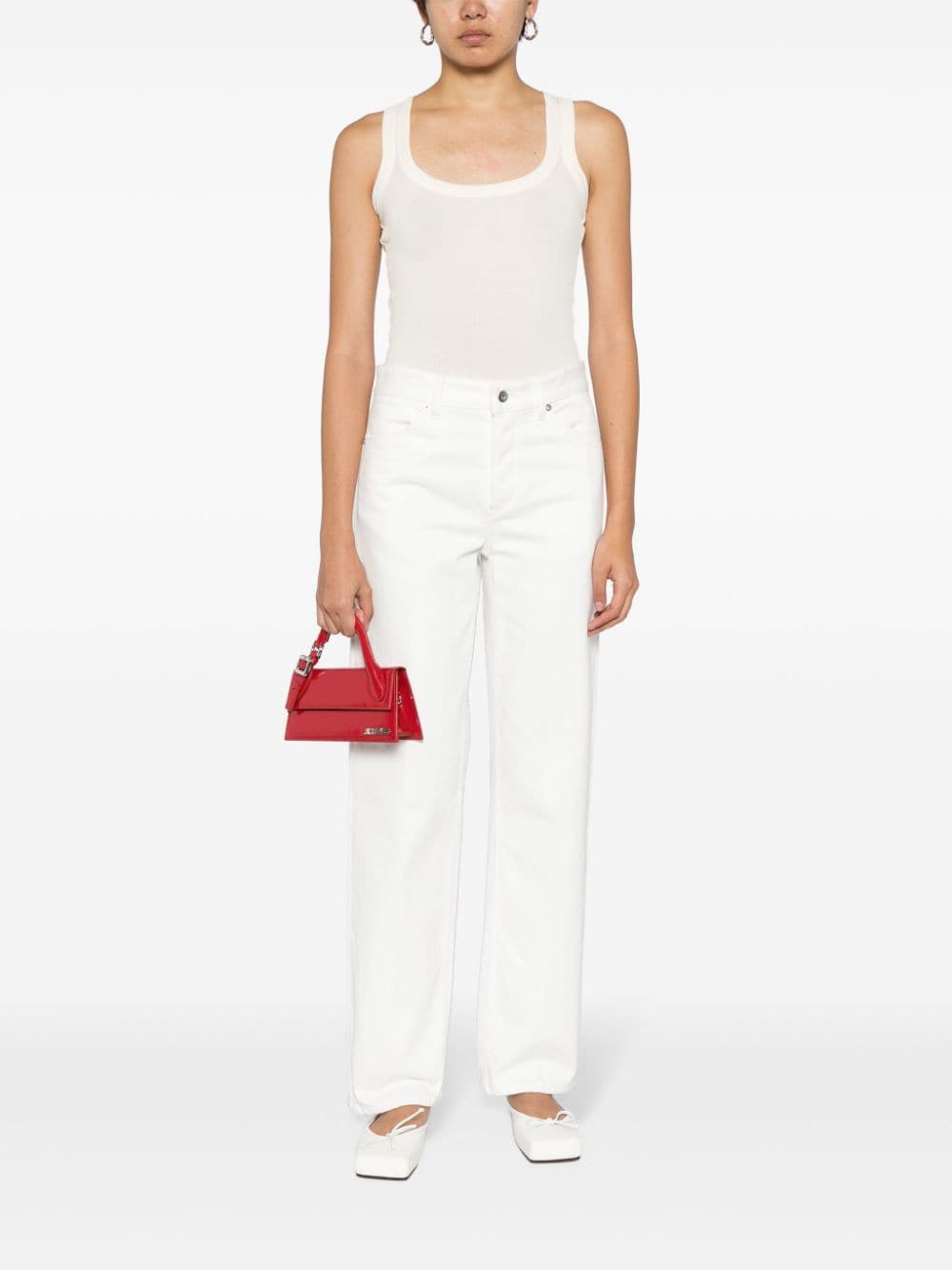 JACQUEMUS White Ribbed Knit Top with Logo Patch image 4