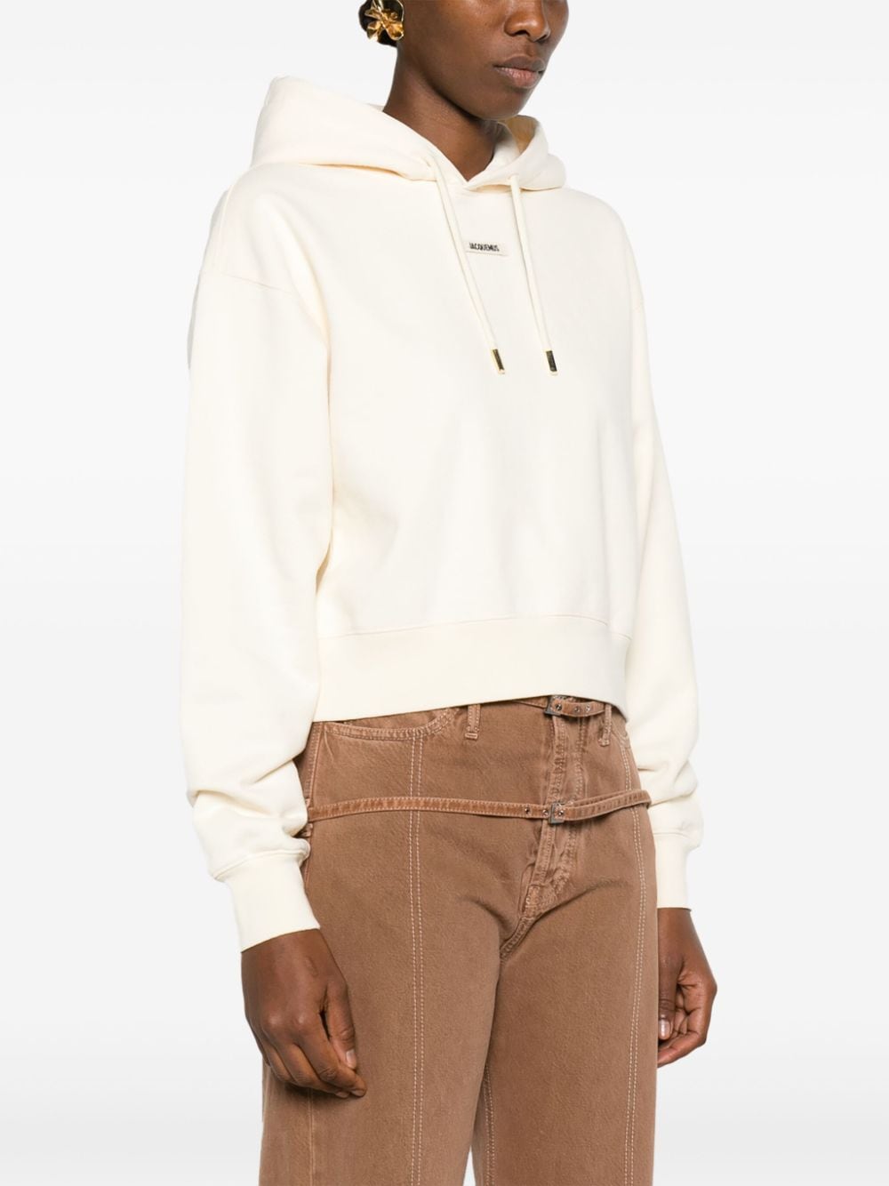 JACQUEMUS Beige Cotton Jersey Drawstring Hoodie image 3