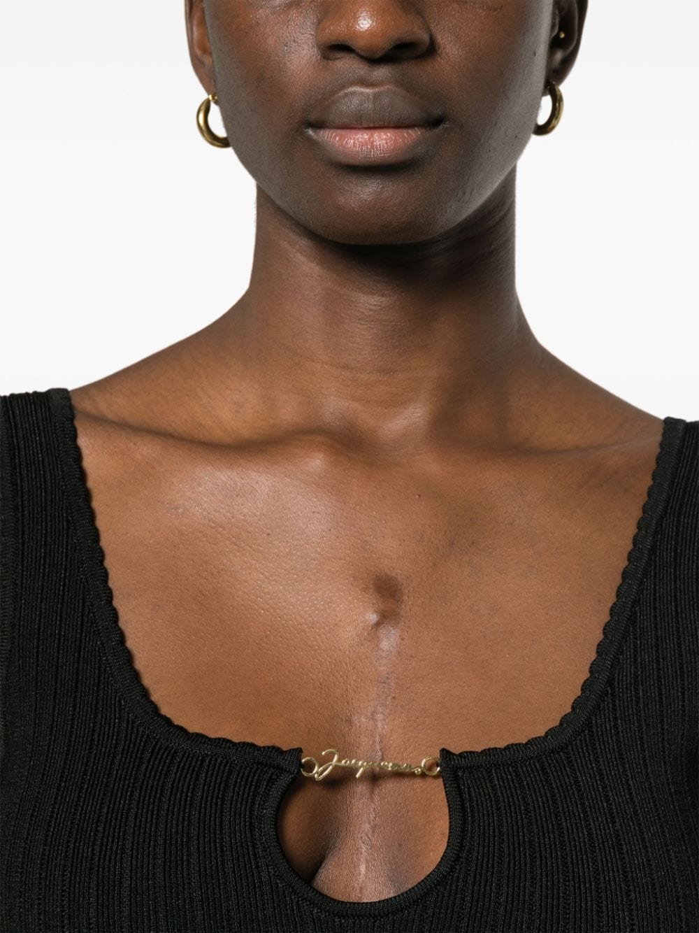 JACQUEMUS Black Ribbed Knit Dress with Scalloped Neckline image 3