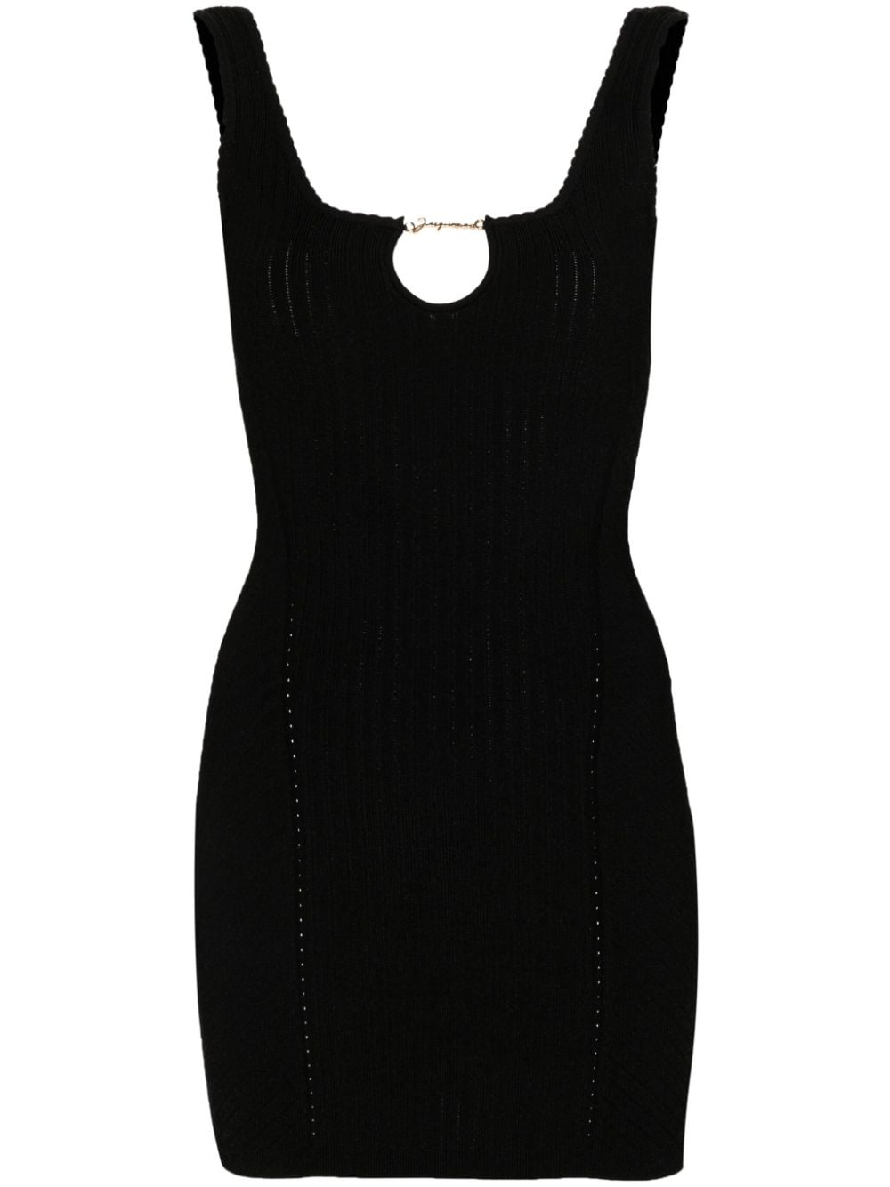 JACQUEMUS Black Ribbed Knit Dress with Scalloped Neckline image 0