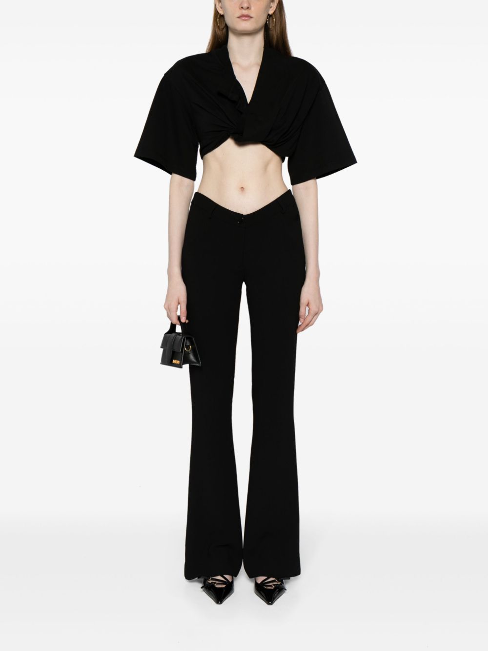 JACQUEMUS Black Cotton T-Shirt with Cut-Out Detailing image 1