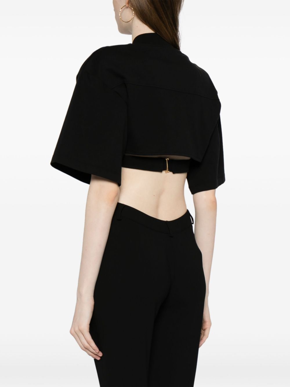 JACQUEMUS Black Cotton T-Shirt with Cut-Out Detailing image 2