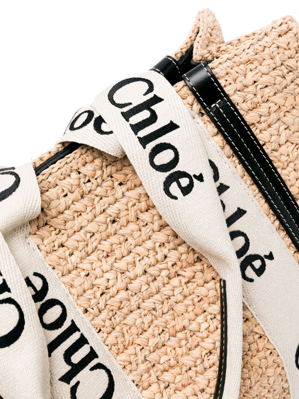 Chloé Raffia Woven Shoulder Bag with Leather Trim - Beige image 4