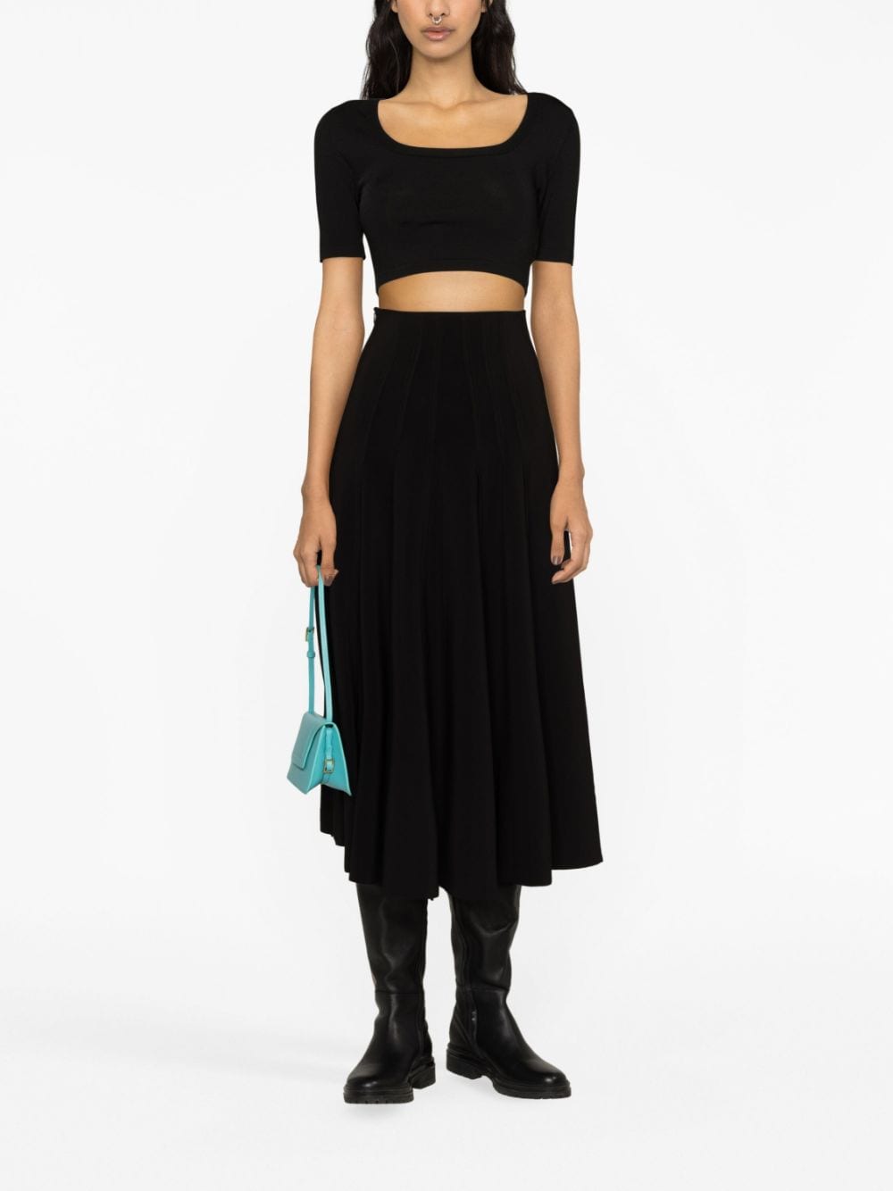 Norma Kamali Black Flared High-Waist Skirt image 3