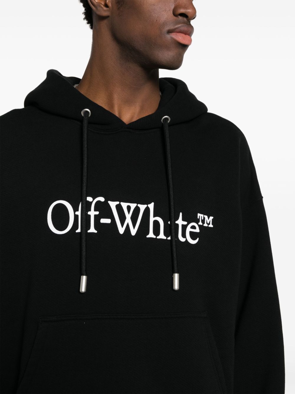 Off-White Black Logo Print Drawstring Hoodie image 2