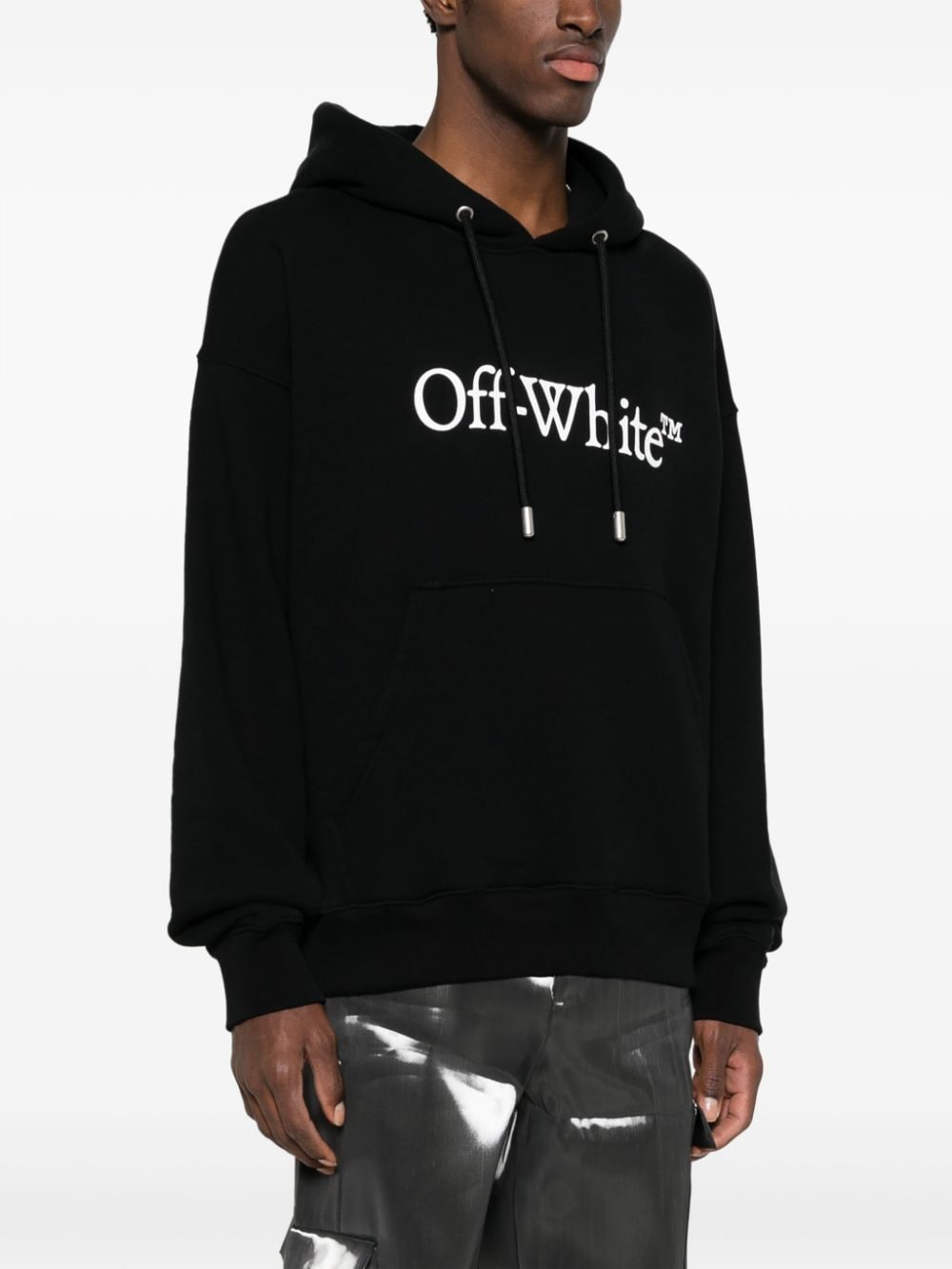 Off-White Black Logo Print Drawstring Hoodie image 4