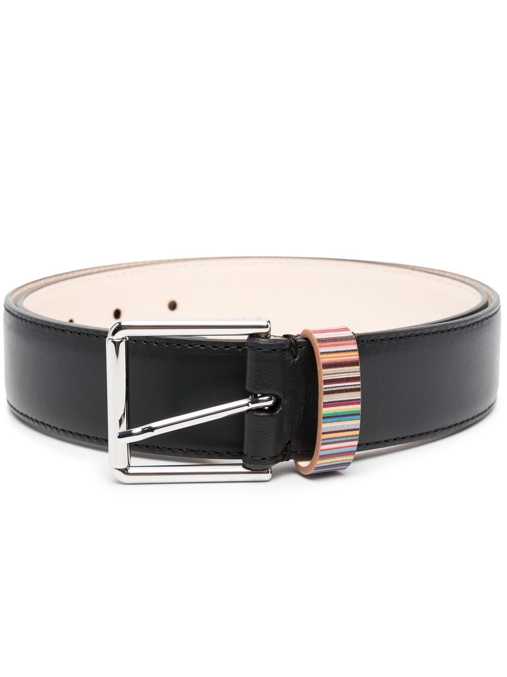 Paul Smith Black Leather Belt with Striped Trim image 0