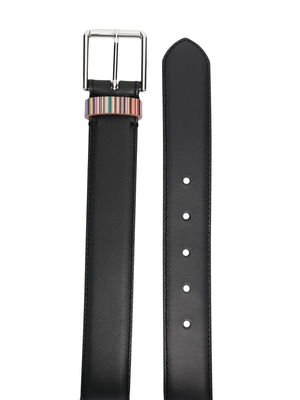 Paul Smith Black Leather Belt with Striped Trim image 1