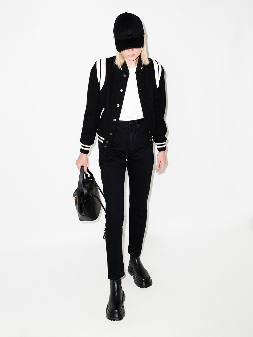 Saint Laurent Black Wool Blend Varsity Jacket image 1