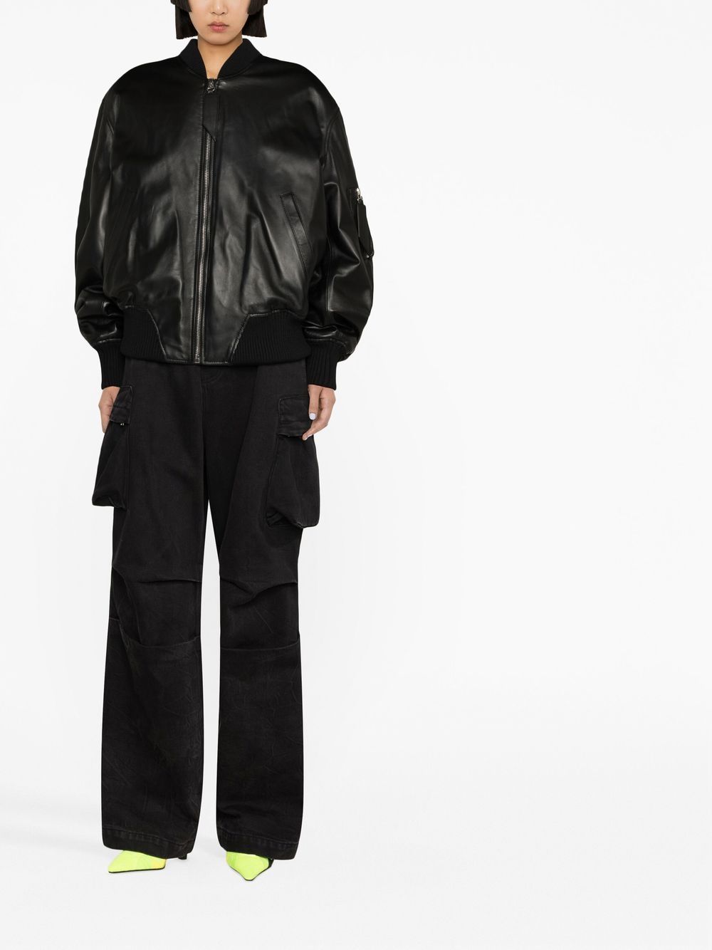 The Attico Black Leather Bomber Jacket image 1