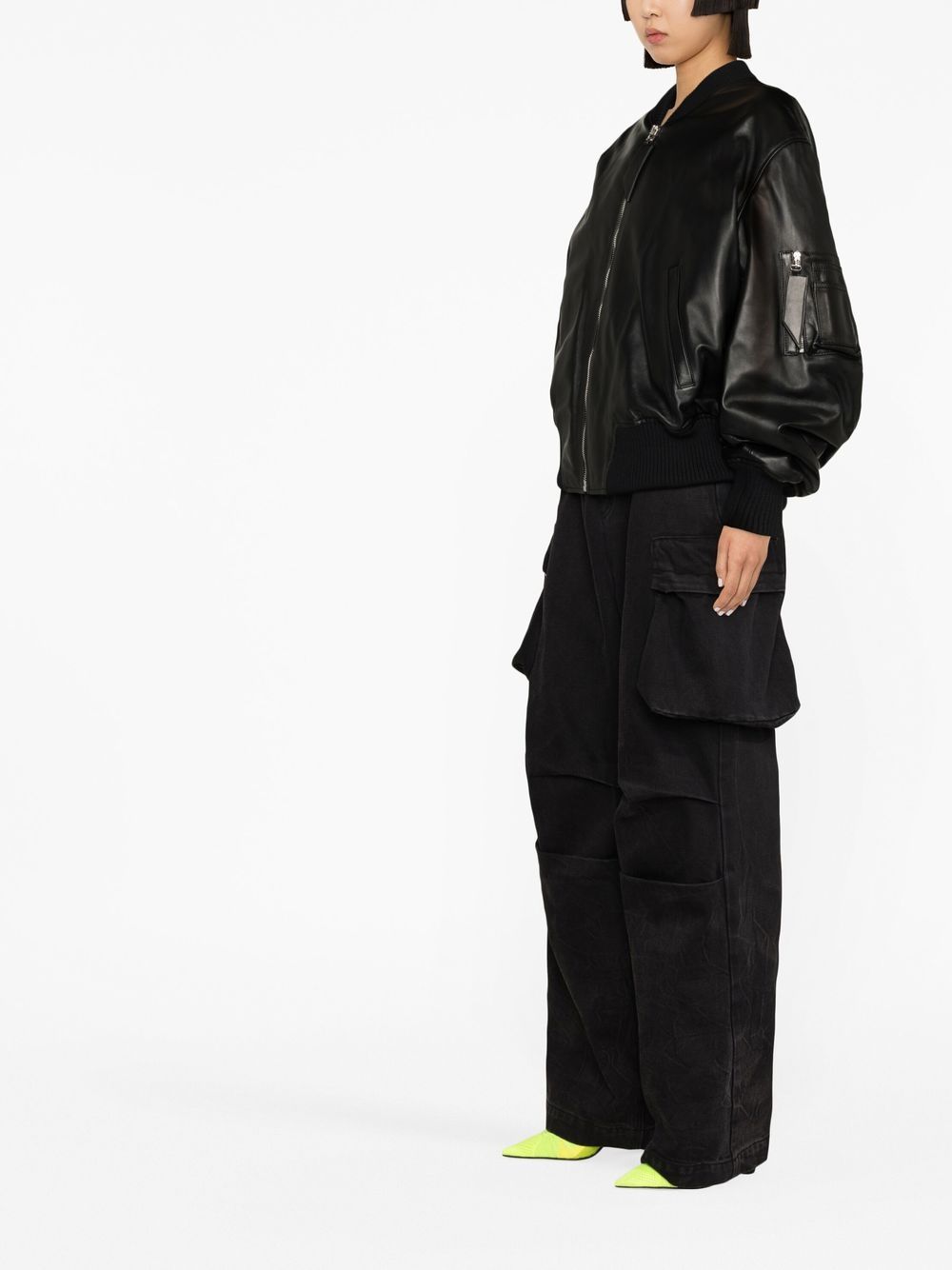 The Attico Black Leather Bomber Jacket image 3