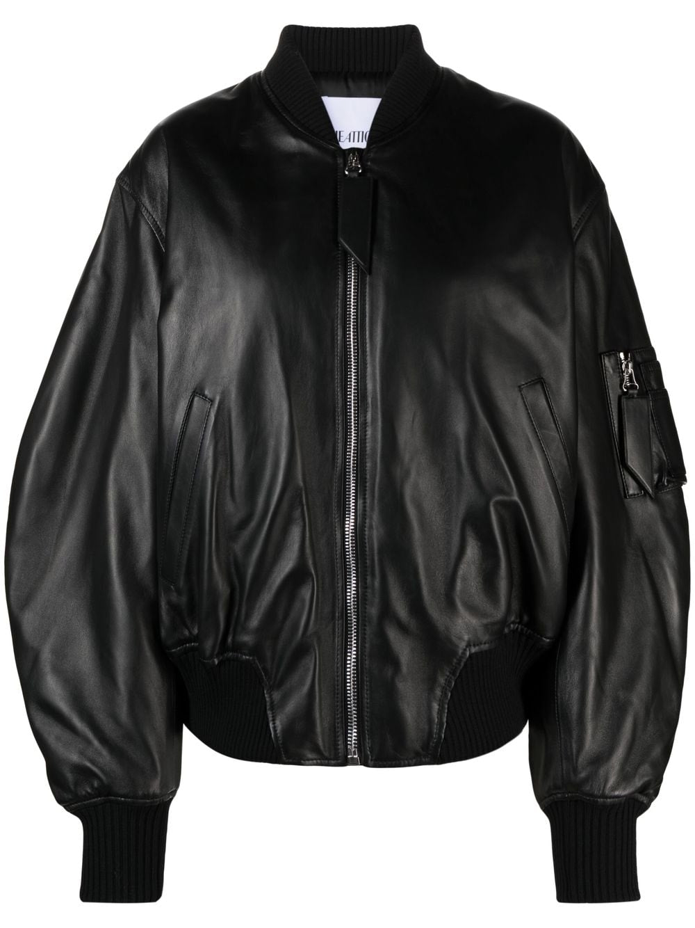 The Attico Black Leather Bomber Jacket image 0