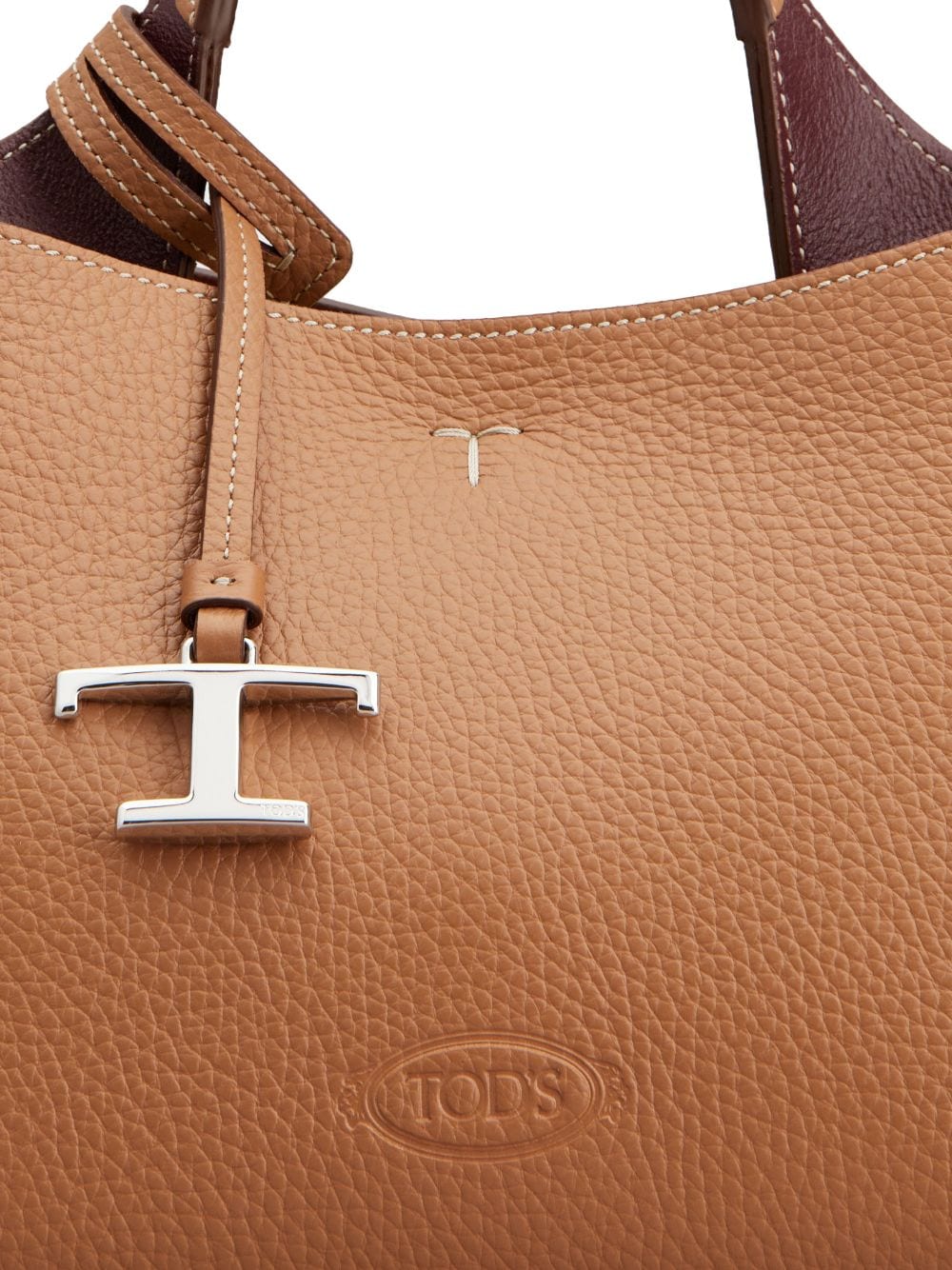 Tod's Camel Brown Leather Tote Bag with Logo image 1