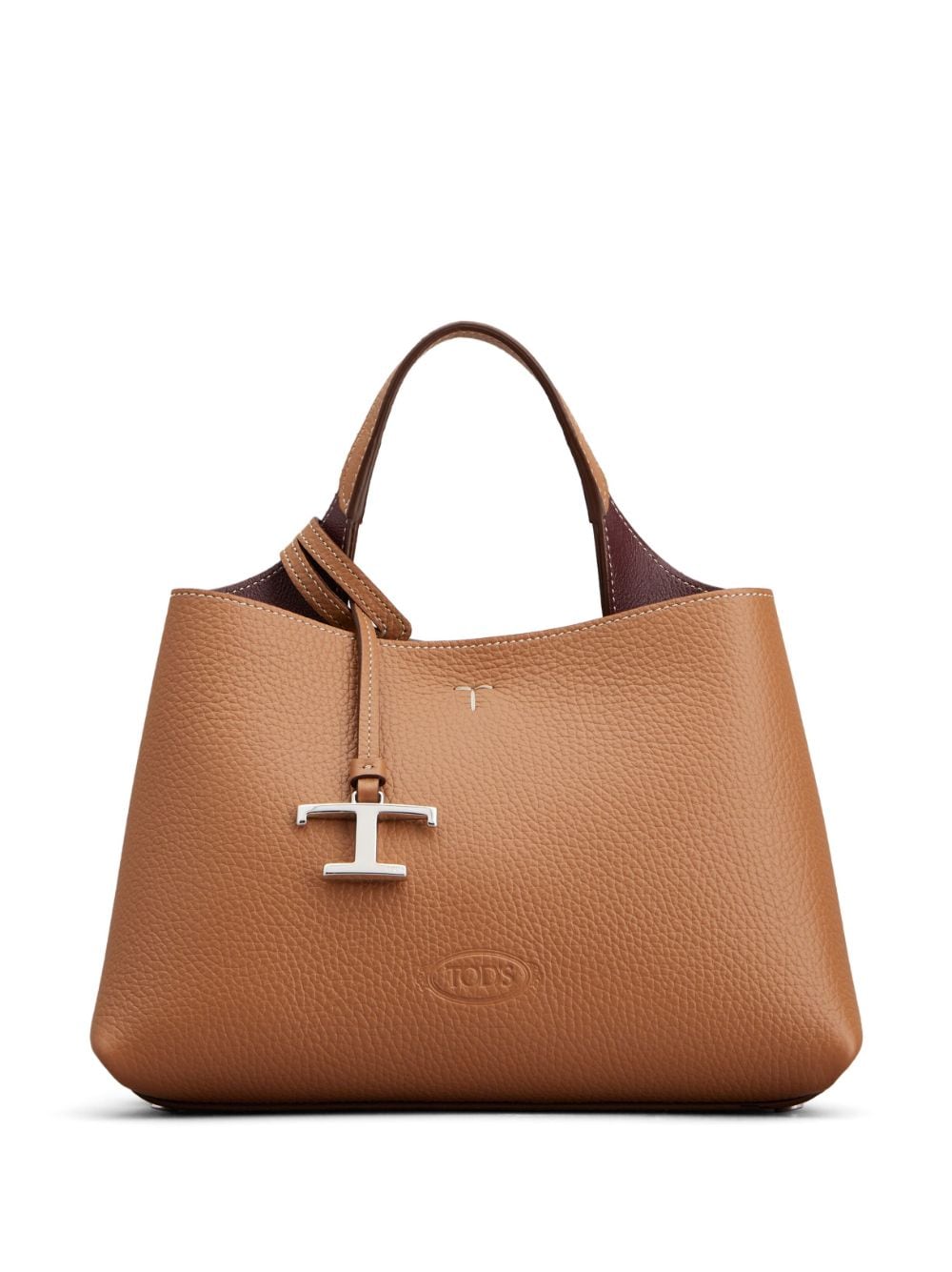 Tod's Camel Brown Leather Tote Bag with Logo image 0