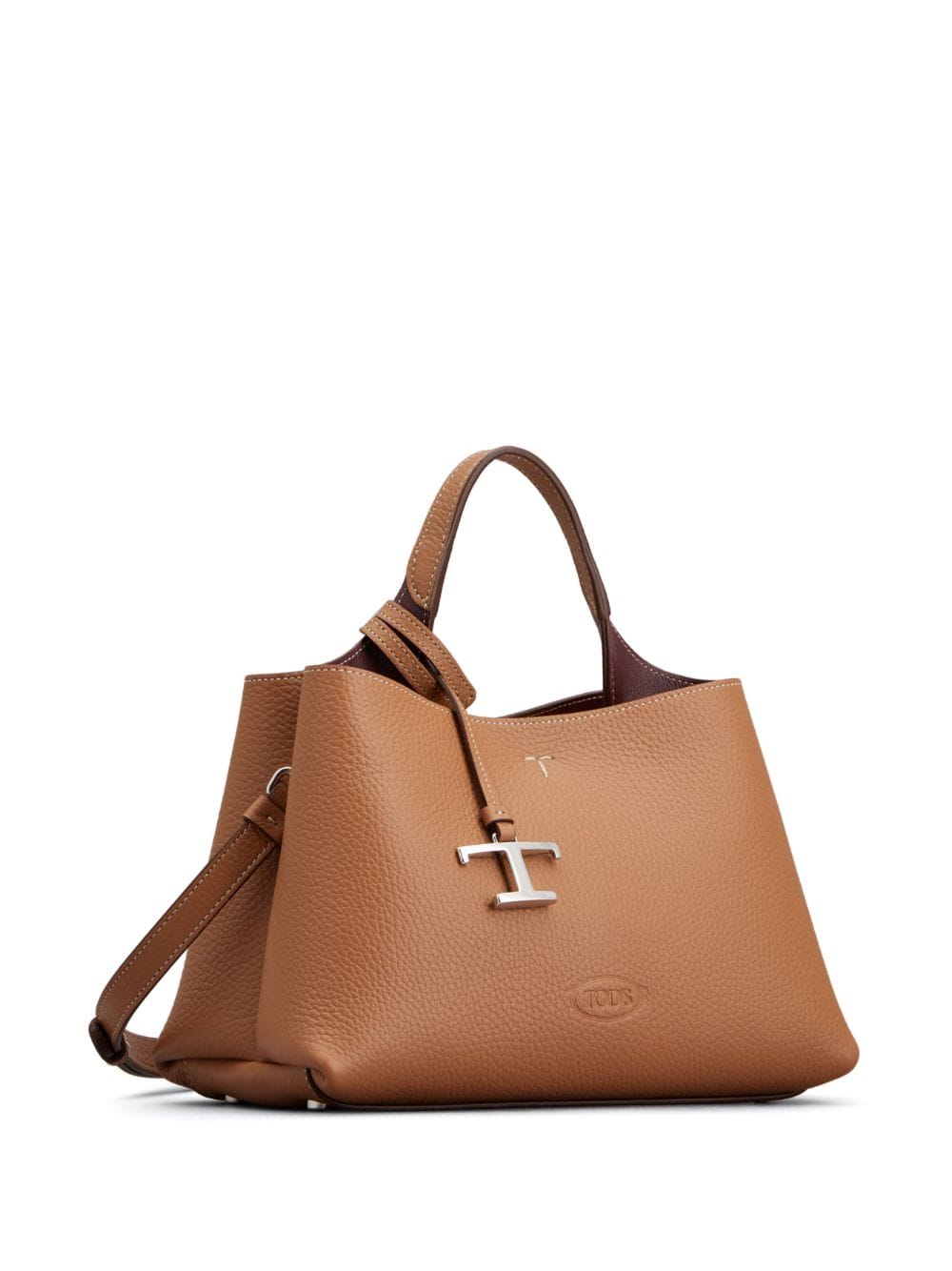 Tod's Camel Brown Leather Tote Bag with Logo image 2