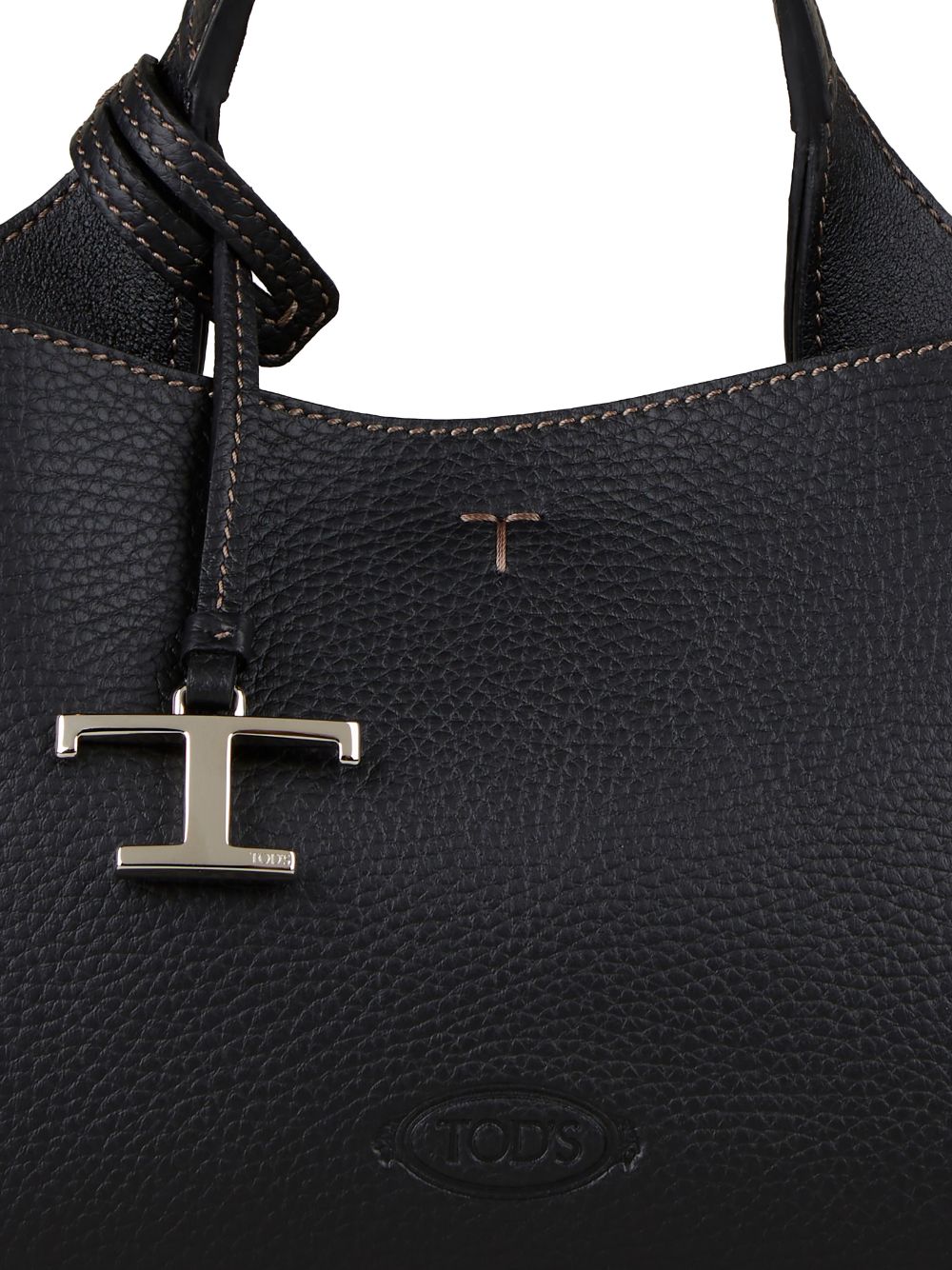 Tod's Black Leather Tote Bag with Logo Pendant image 1