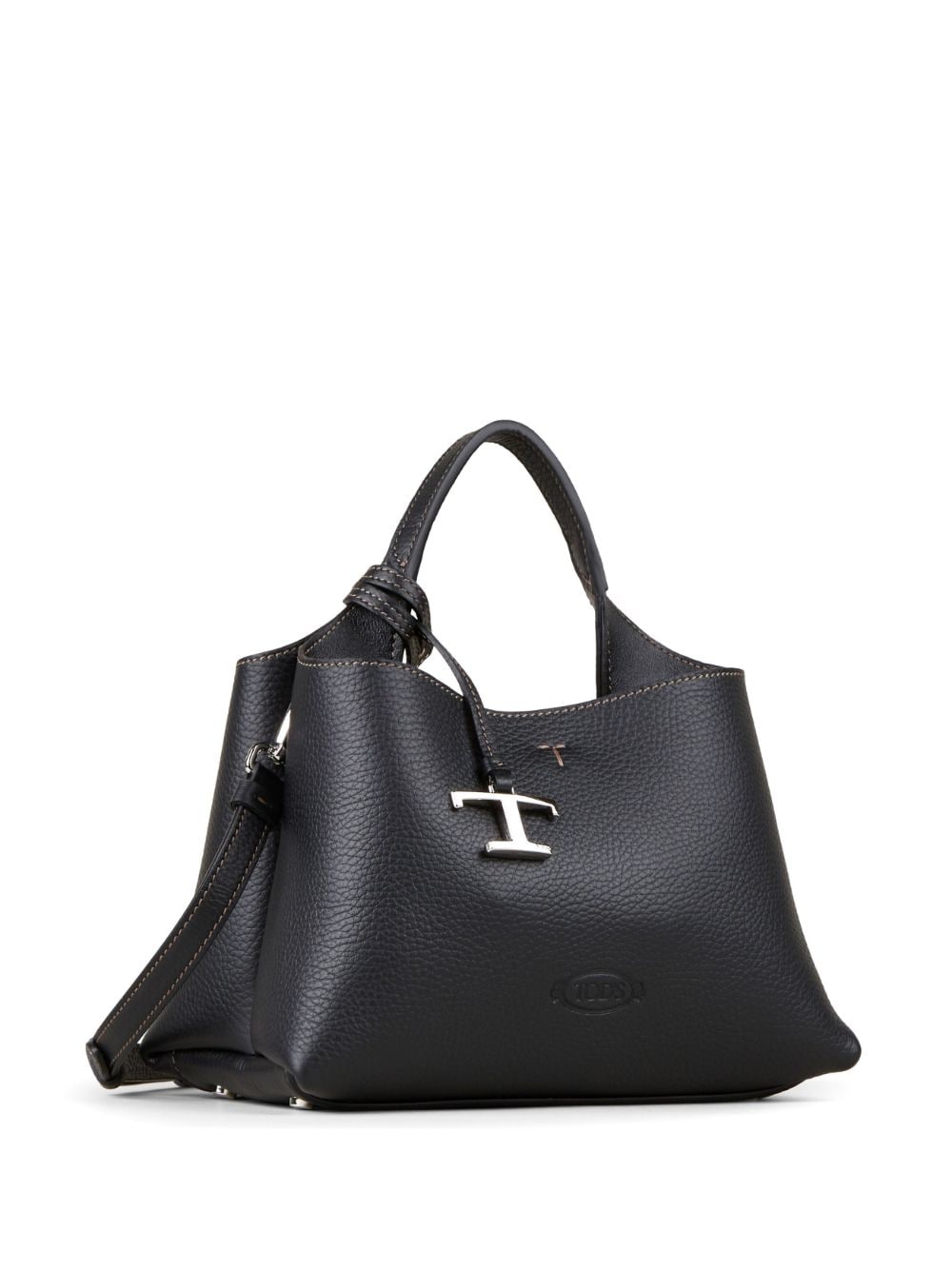 Tod's Black Leather Tote Bag with Logo Pendant image 3