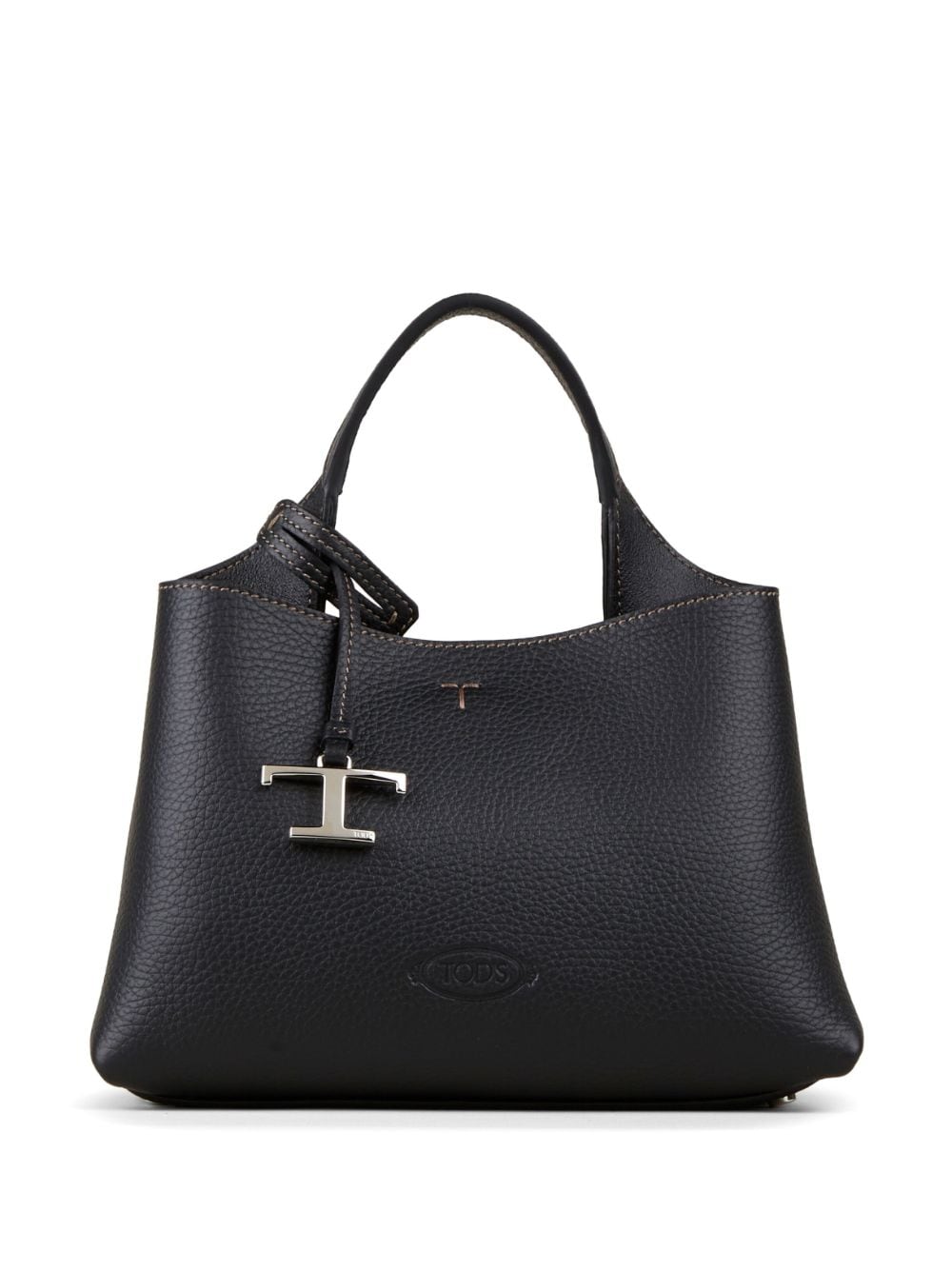 Tod's Black Leather Tote Bag with Logo Pendant image 0