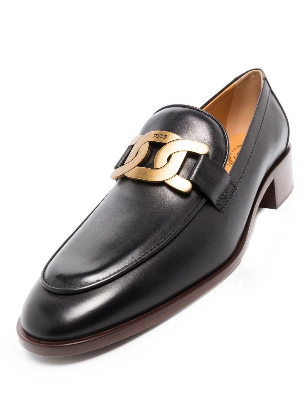 TOD'S Black Leather Loafers with Chain Detail image 1