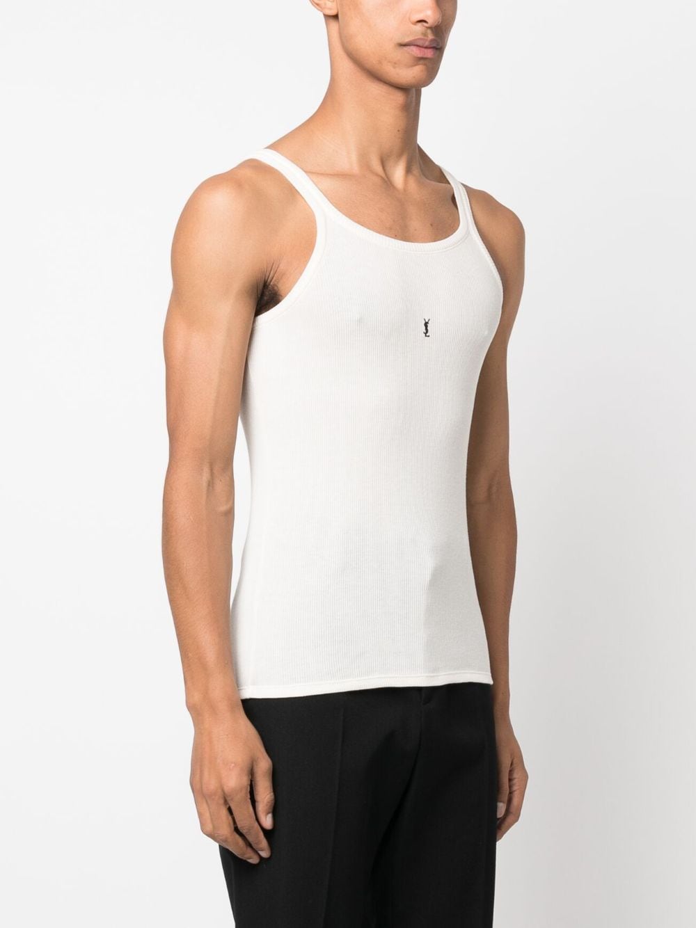 Saint Laurent White Embroidered Logo Ribbed Tank Top image 1