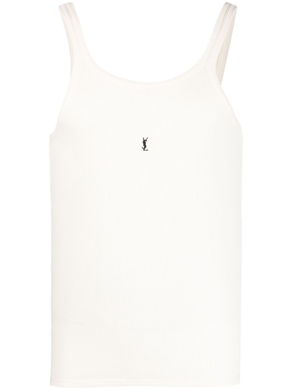 Saint Laurent White Embroidered Logo Ribbed Tank Top image 0