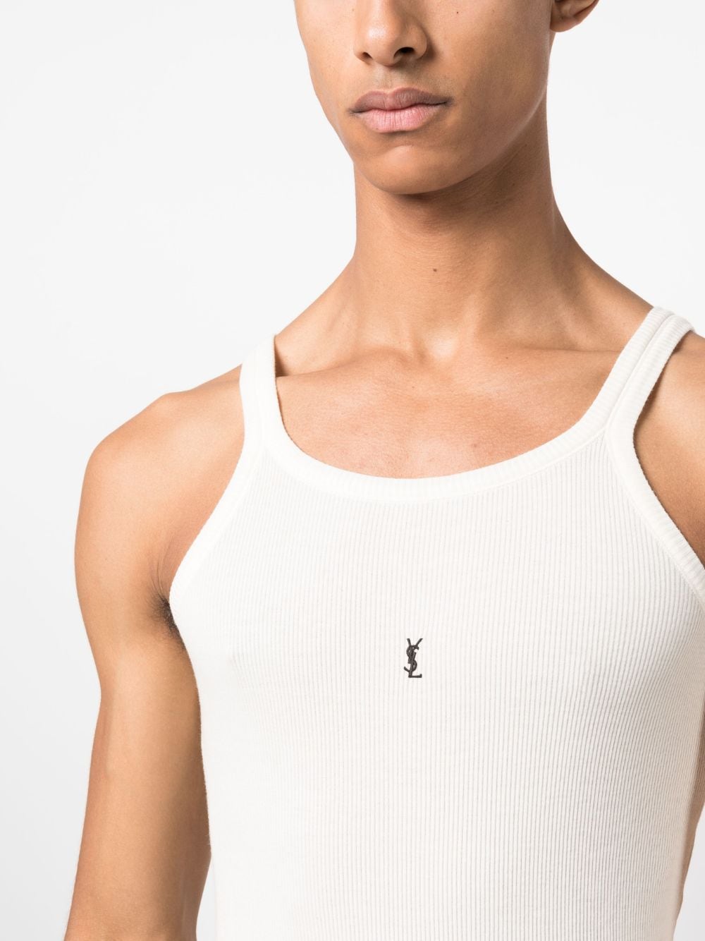 Saint Laurent White Embroidered Logo Ribbed Tank Top image 4