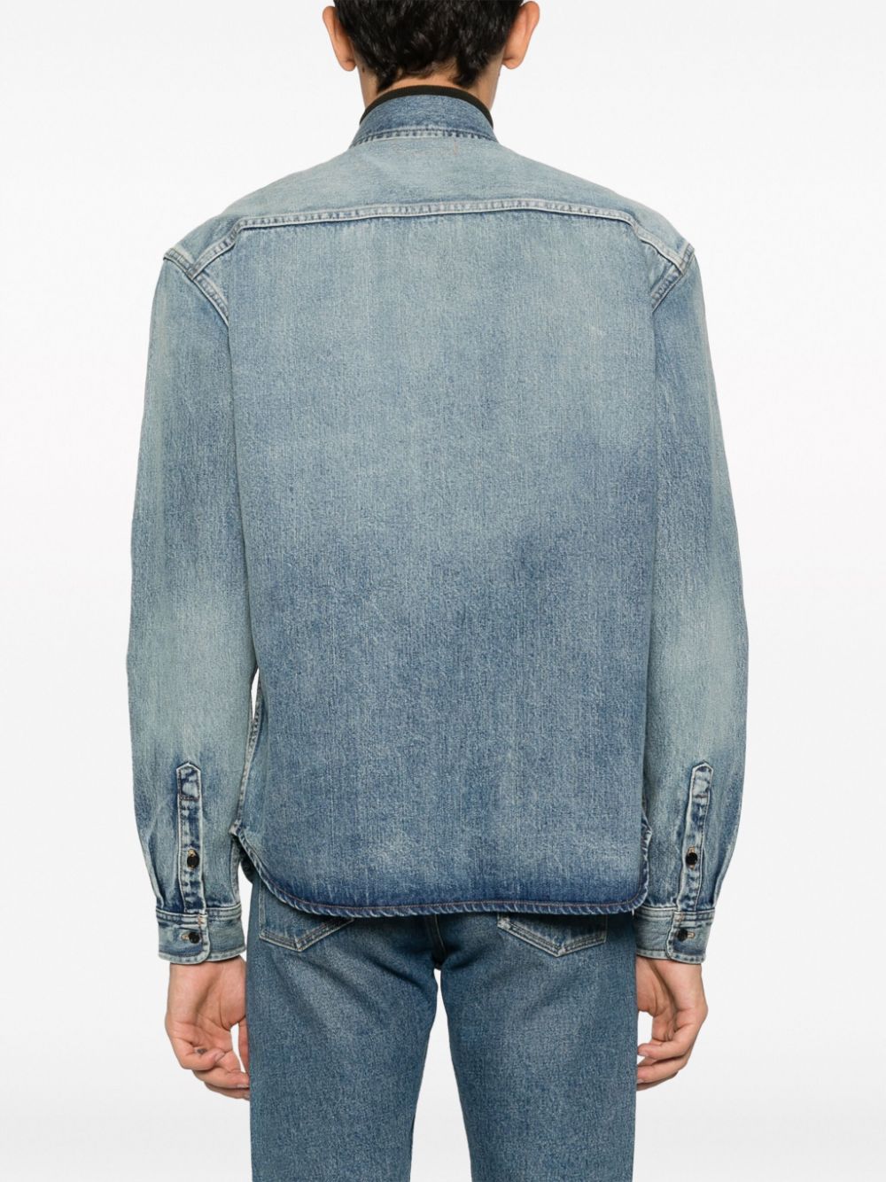 Saint Laurent Trouville Logo-Embroidered Denim Shirt - Light Blue image 2