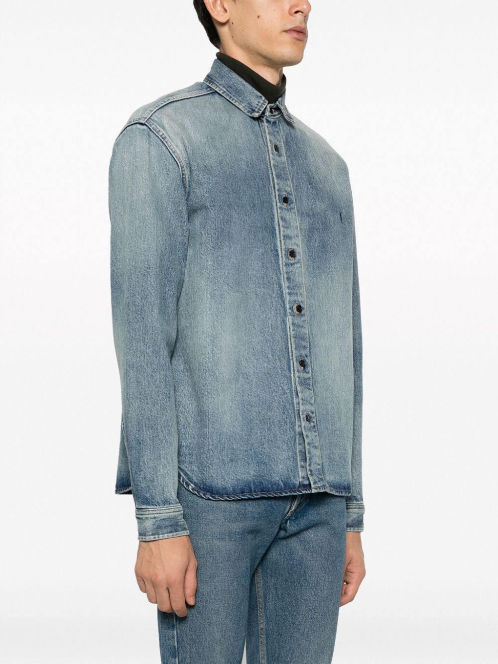 Saint Laurent Trouville Logo-Embroidered Denim Shirt - Light Blue image 4