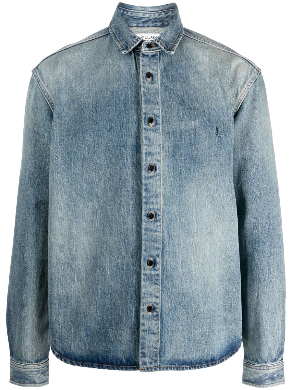 Saint Laurent Trouville Logo-Embroidered Denim Shirt - Light Blue image 0