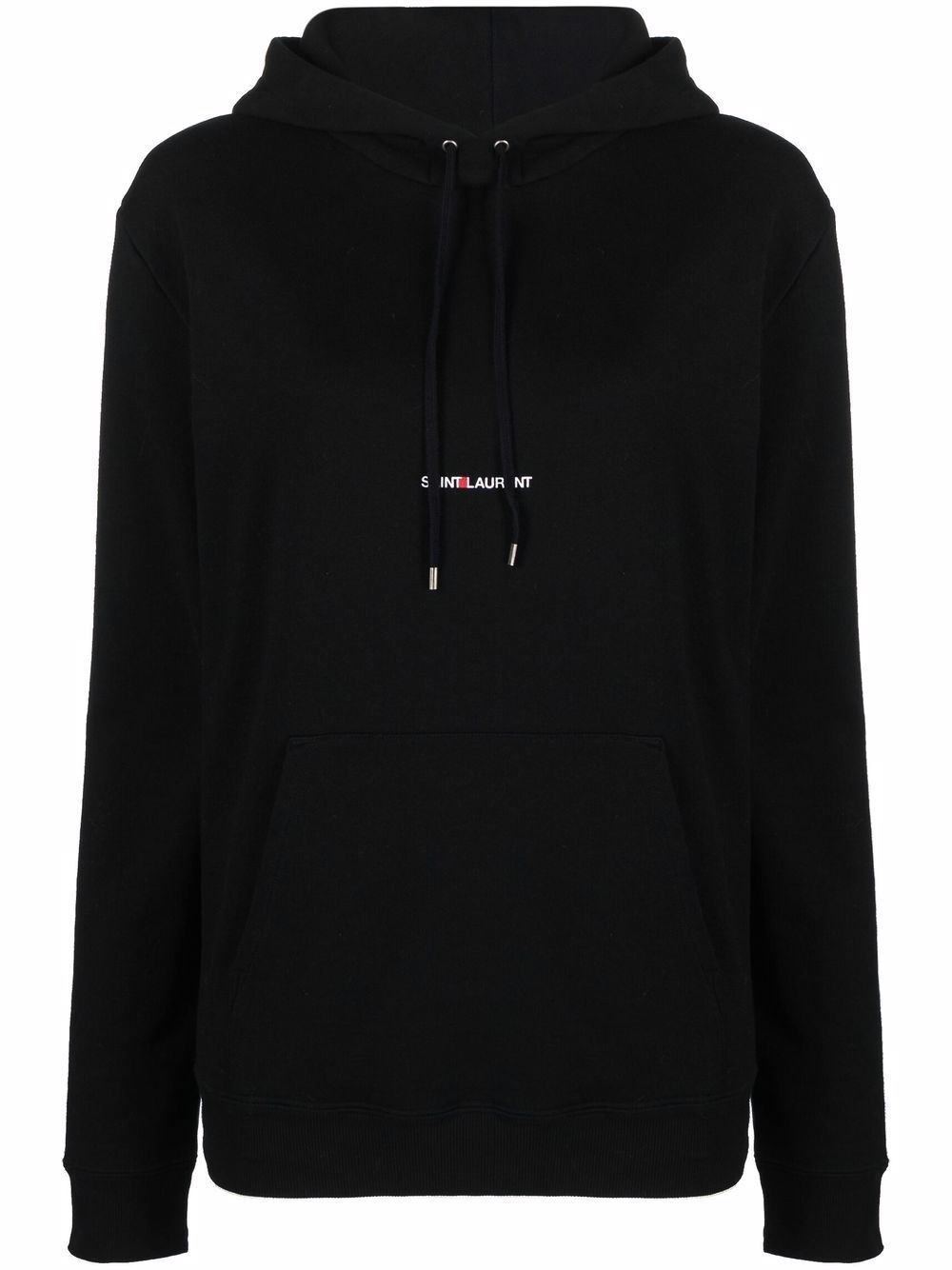 Saint Laurent Black Cotton Logo-Print Drawstring Hoodie image 0