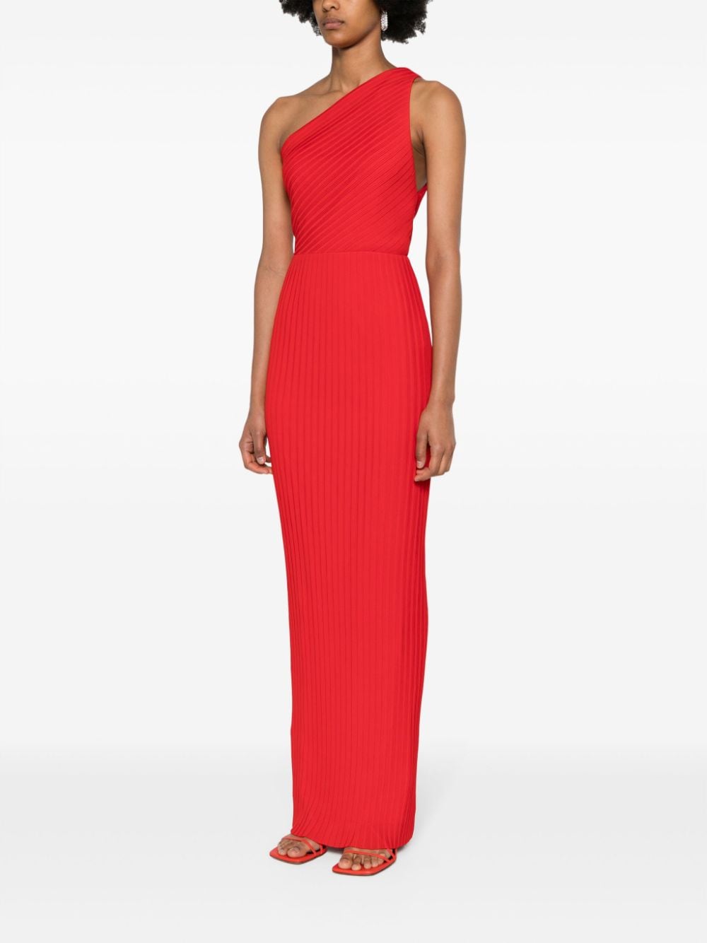 Solace London Crimson Red One-Shoulder Column Dress image 4