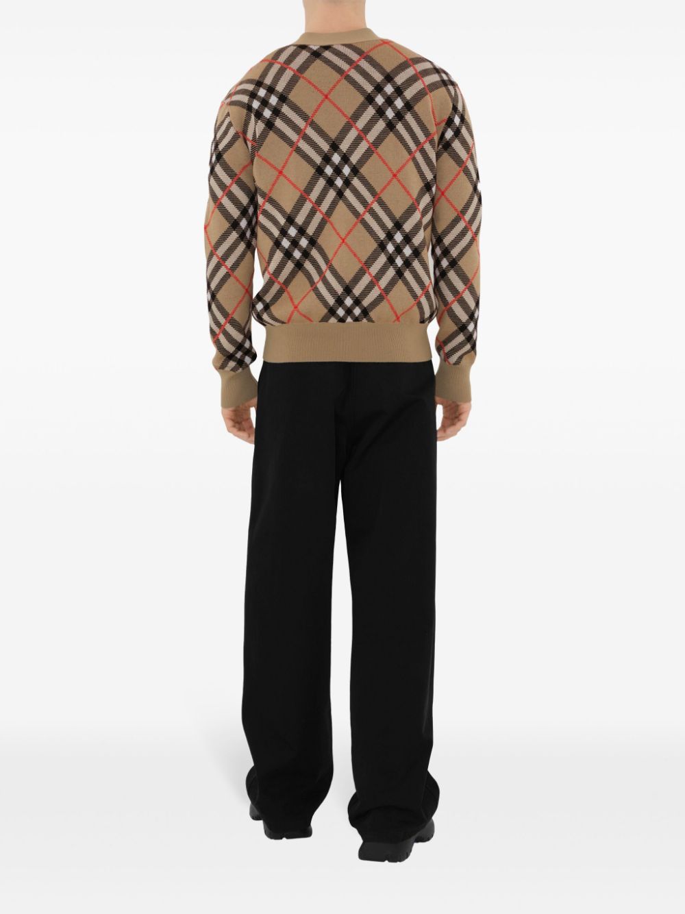 Burberry Beige Wool V-Neck Sweater with Vintage Check image 3