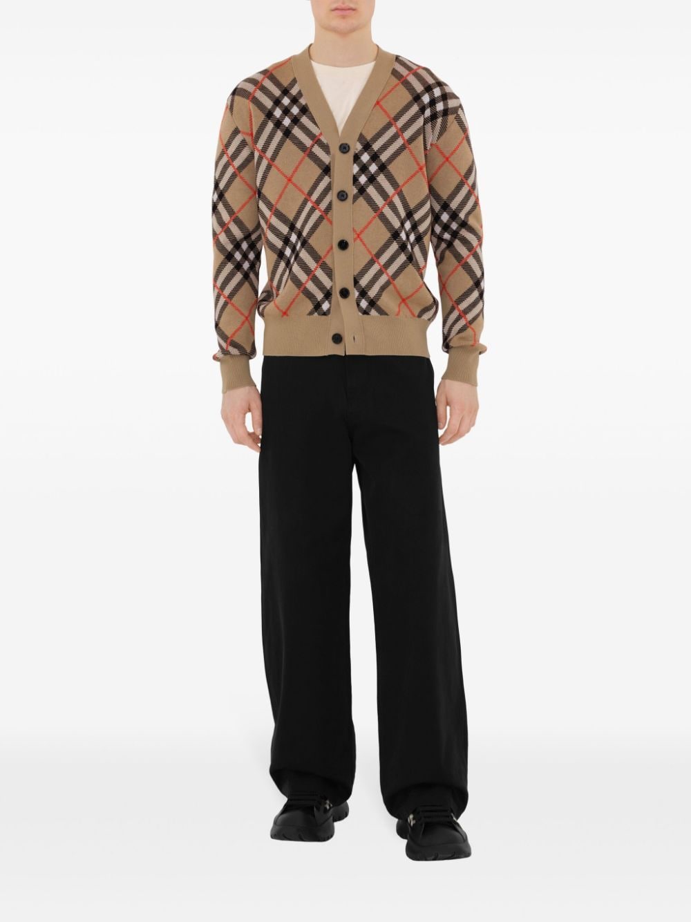 Burberry Beige Wool V-Neck Sweater with Vintage Check image 5