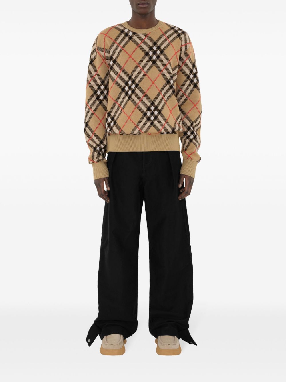 Burberry Nova Check Wool Blend Crew Neck Sweater - Beige image 5